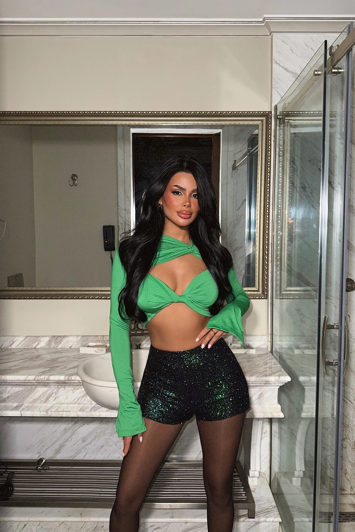 Picture of Green Sequin Detail Shorts