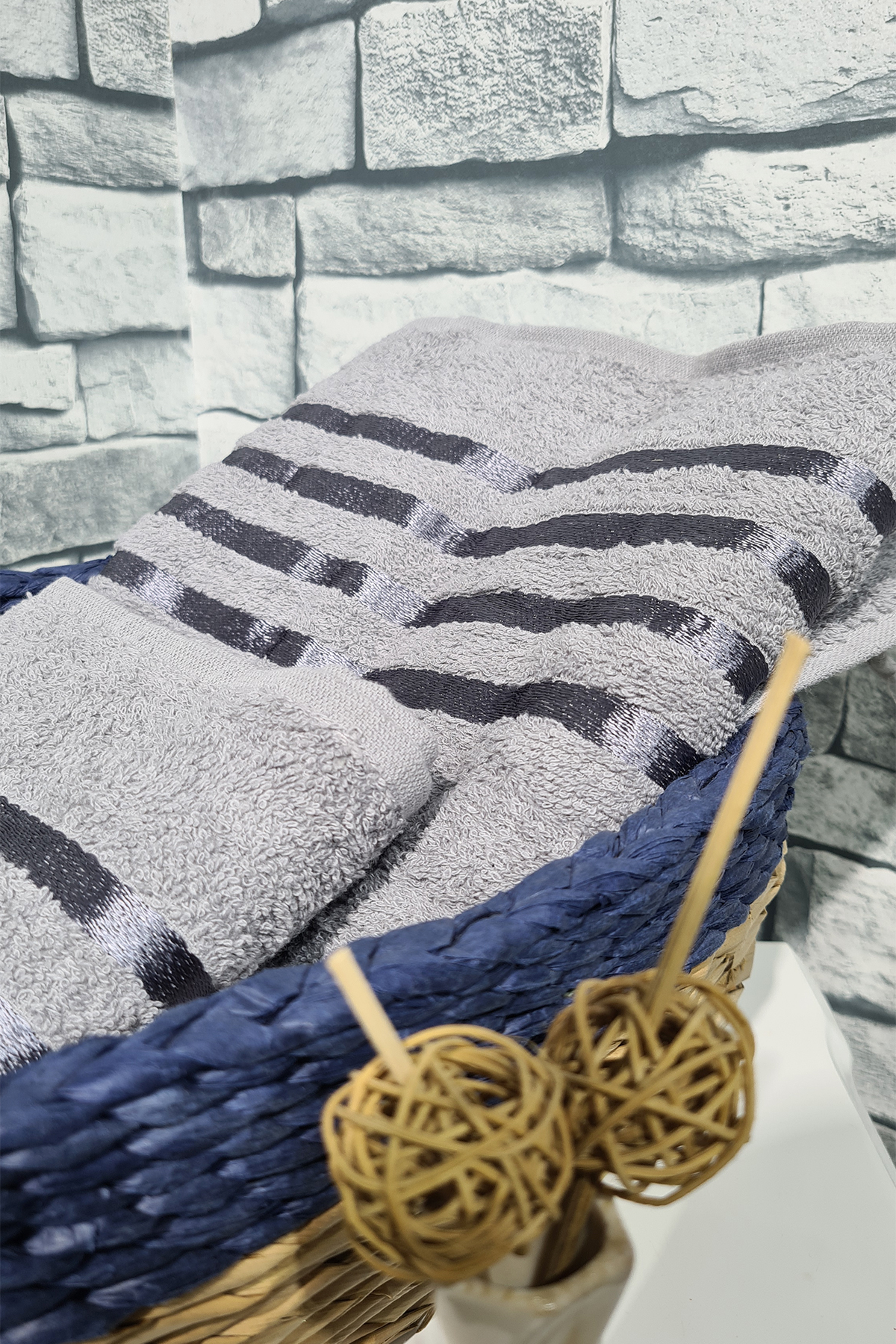 Picture of Plain %100 Pamuklu Jakarlı 2 Li Havlu Seti Gri