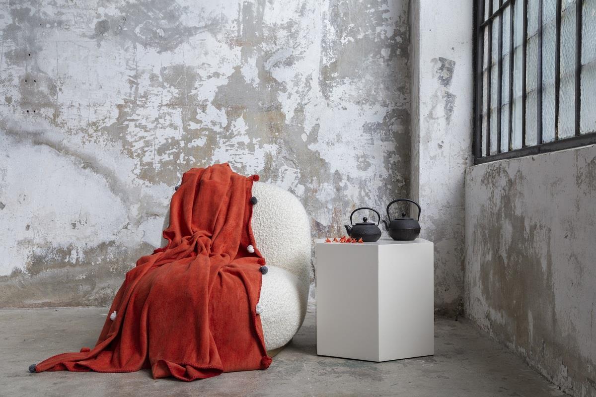 Picture of Dolce Bonita Home Çift Kişilik Ponponlu Pike Battaniye 200x220 Kiremit