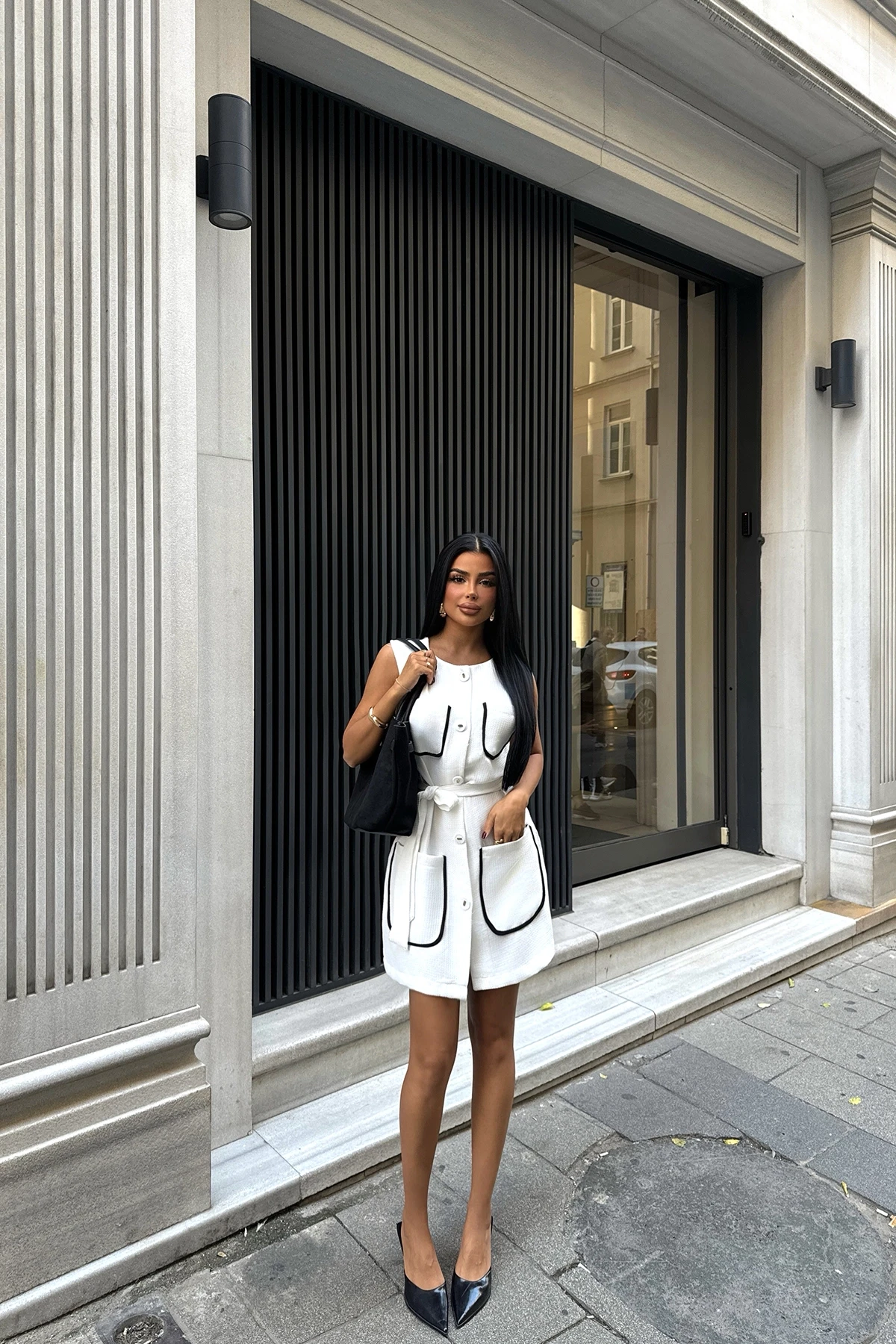 Picture of White Belt Detail Pocket Dress