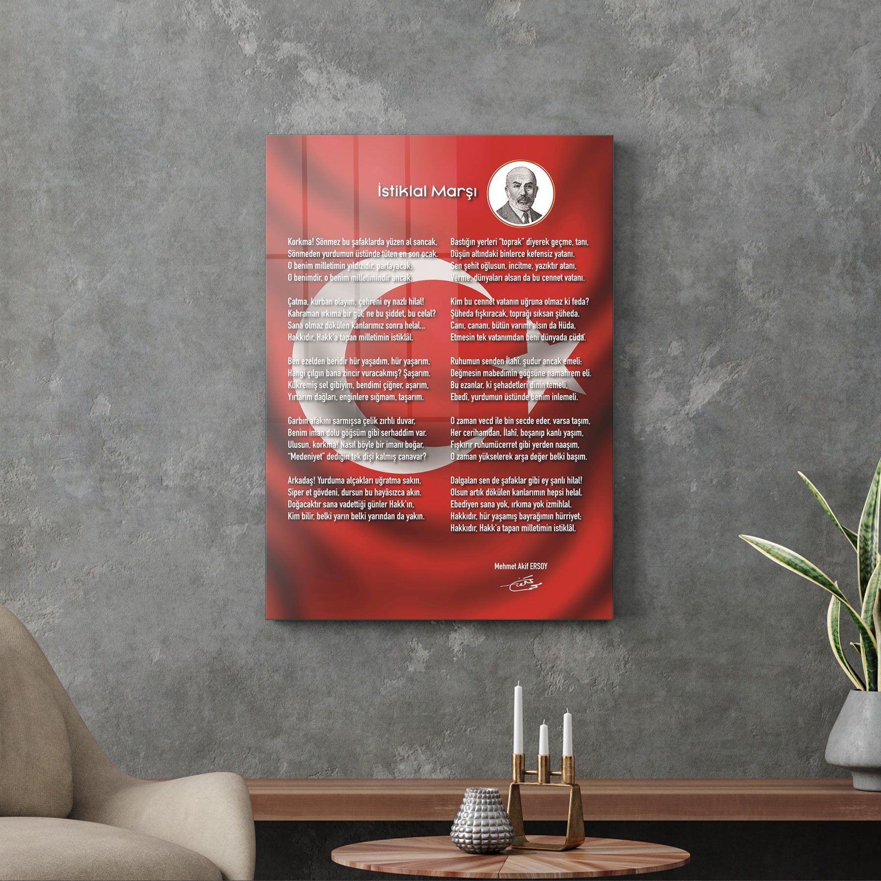 Picture of Decovetro Bayraklı İstiklal Marşı Cam Tablo 50x70 cm