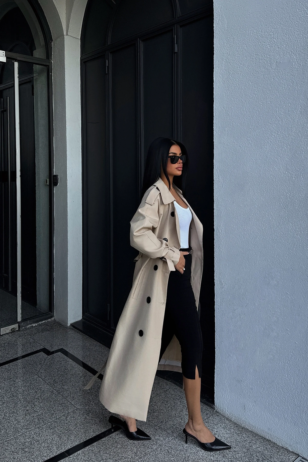 Picture of Camel Sleeves Belted Trench Coat