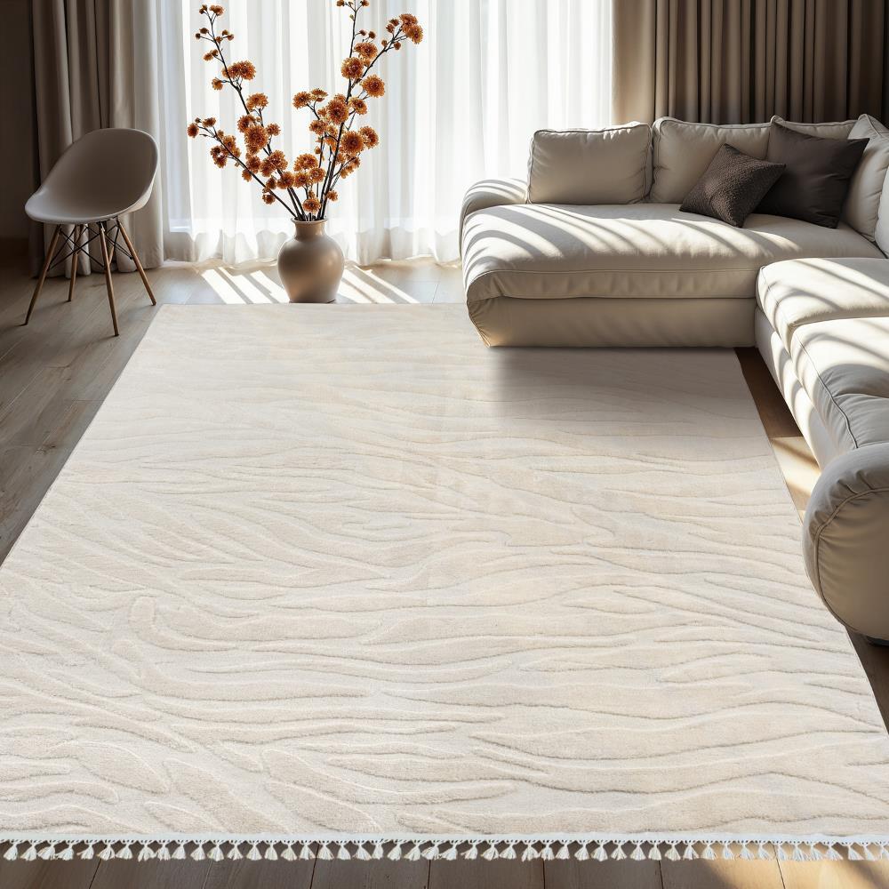 Picture of Dinarsu Alaçatı Püsküllü Kaymaz Taban Halı 150x230 Hex Açık Bej