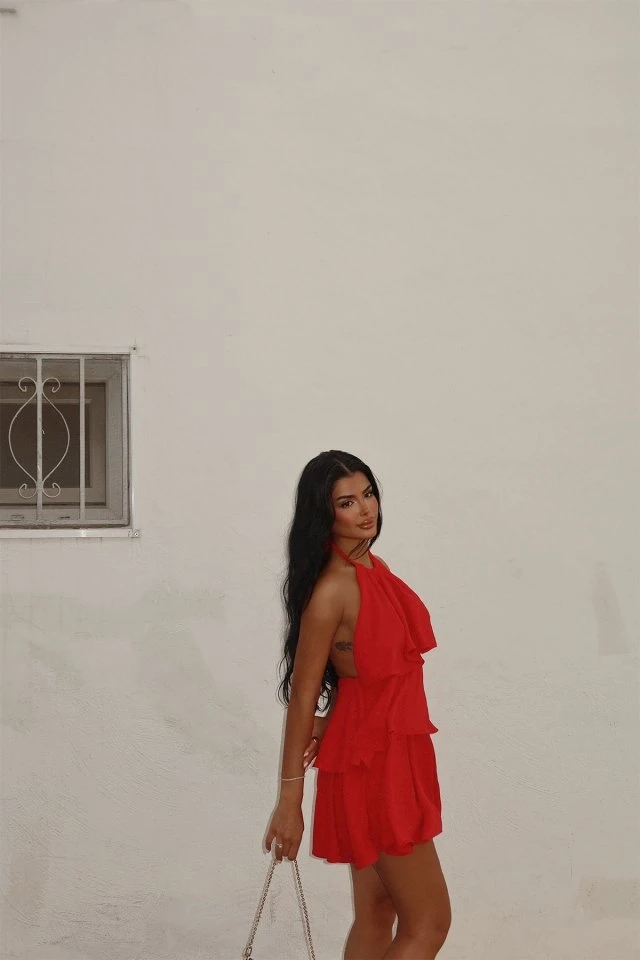 Picture of Kırmızı Henrika Fırfırlı Elbise