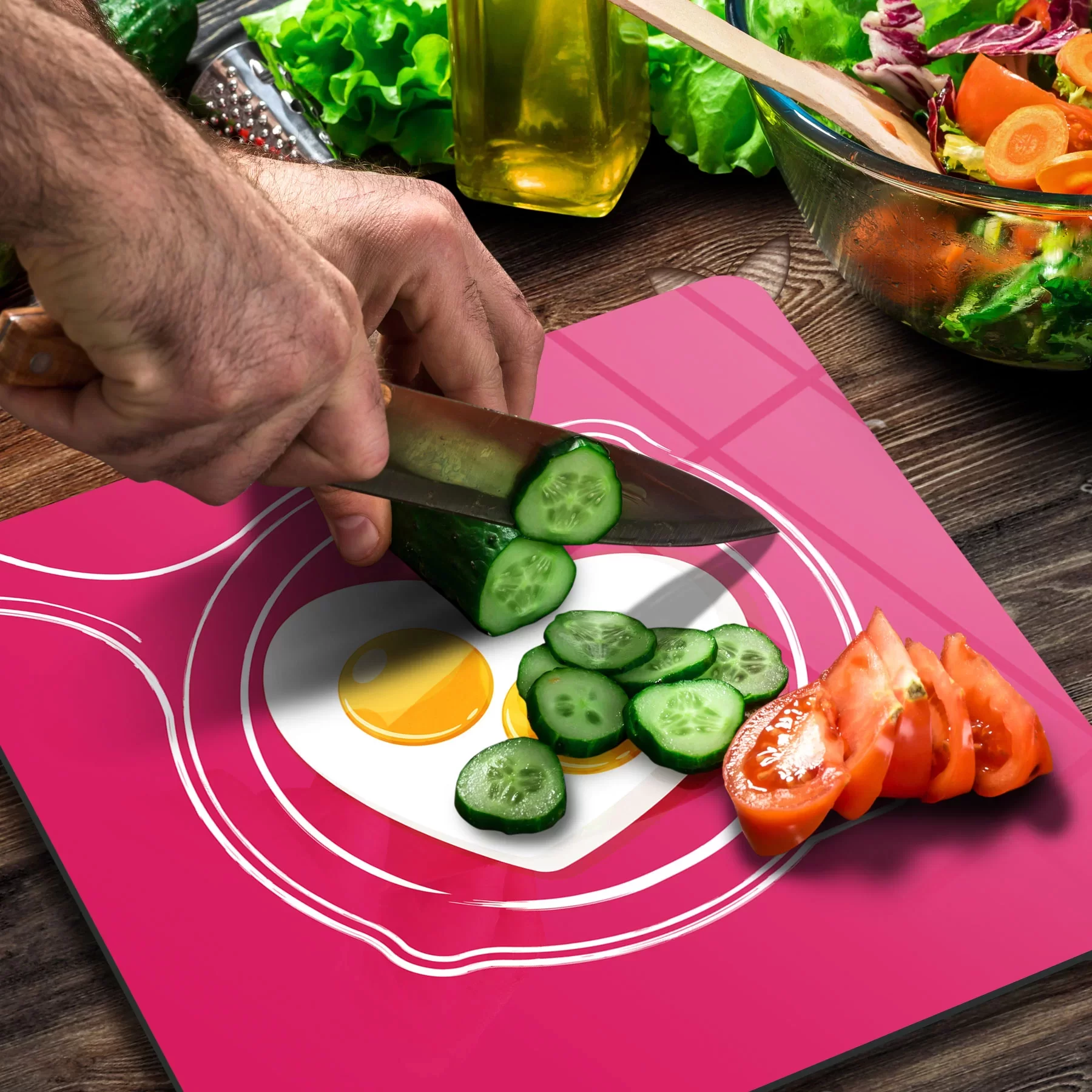 Picture of Decovetro Cam Kesme Tahtası ve Sunumluk Kare Aşk Yumurtası Desenli 30x30 Cm