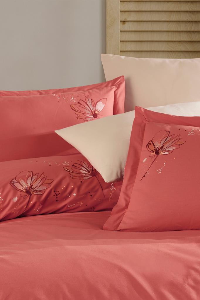 Picture of Heral Nakışlı %100 Pamuk Çift Kişilik Nevresim Takımı Kiremit