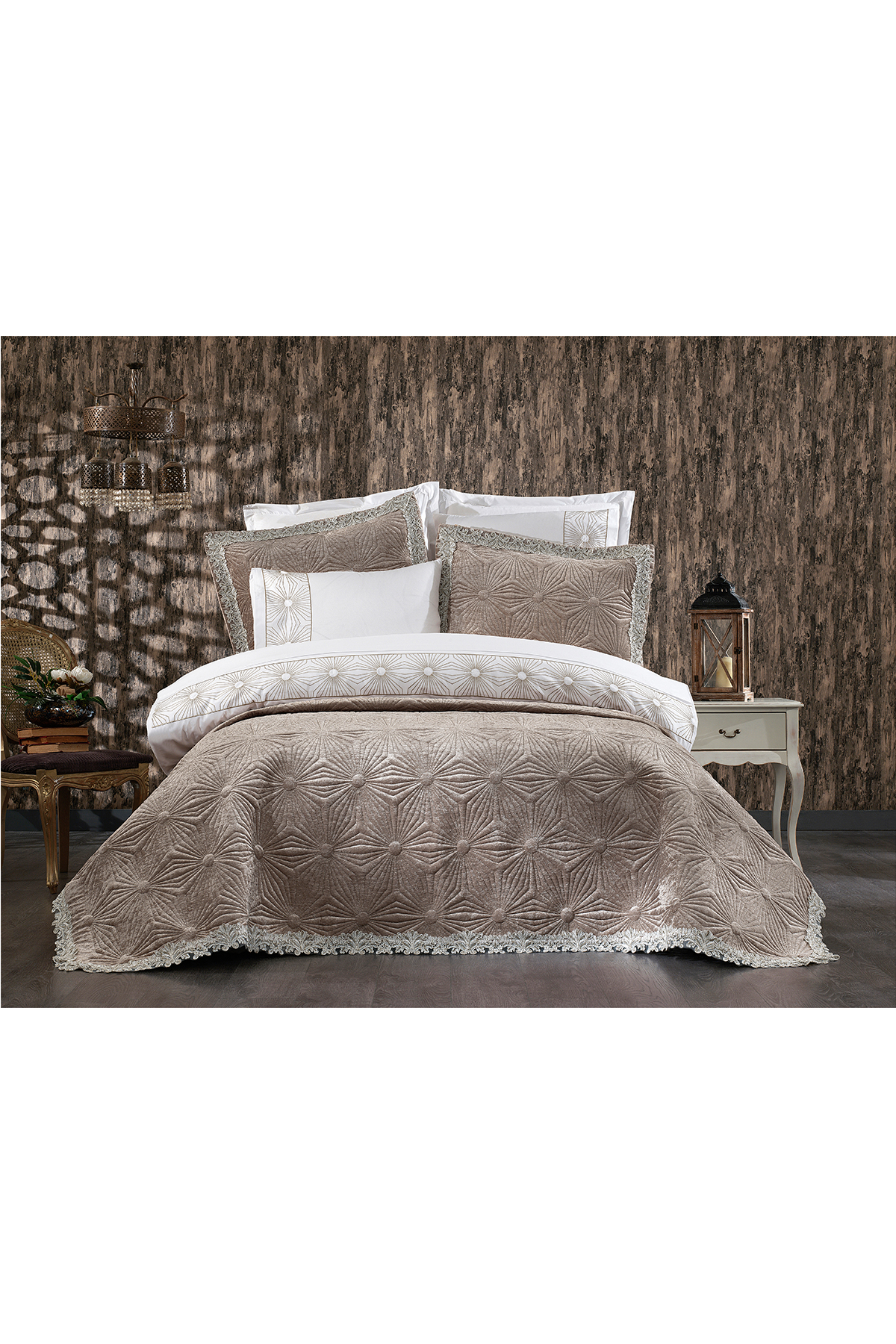 Picture of Blenda Lüx Nakışlı Çeyiz Paketi 9 Parça Cappucino