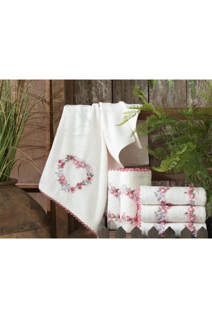 Picture of El İşi Nakışlı Heartflower Çeyizlik Pamuklu El Yüz Havlusu Krem
