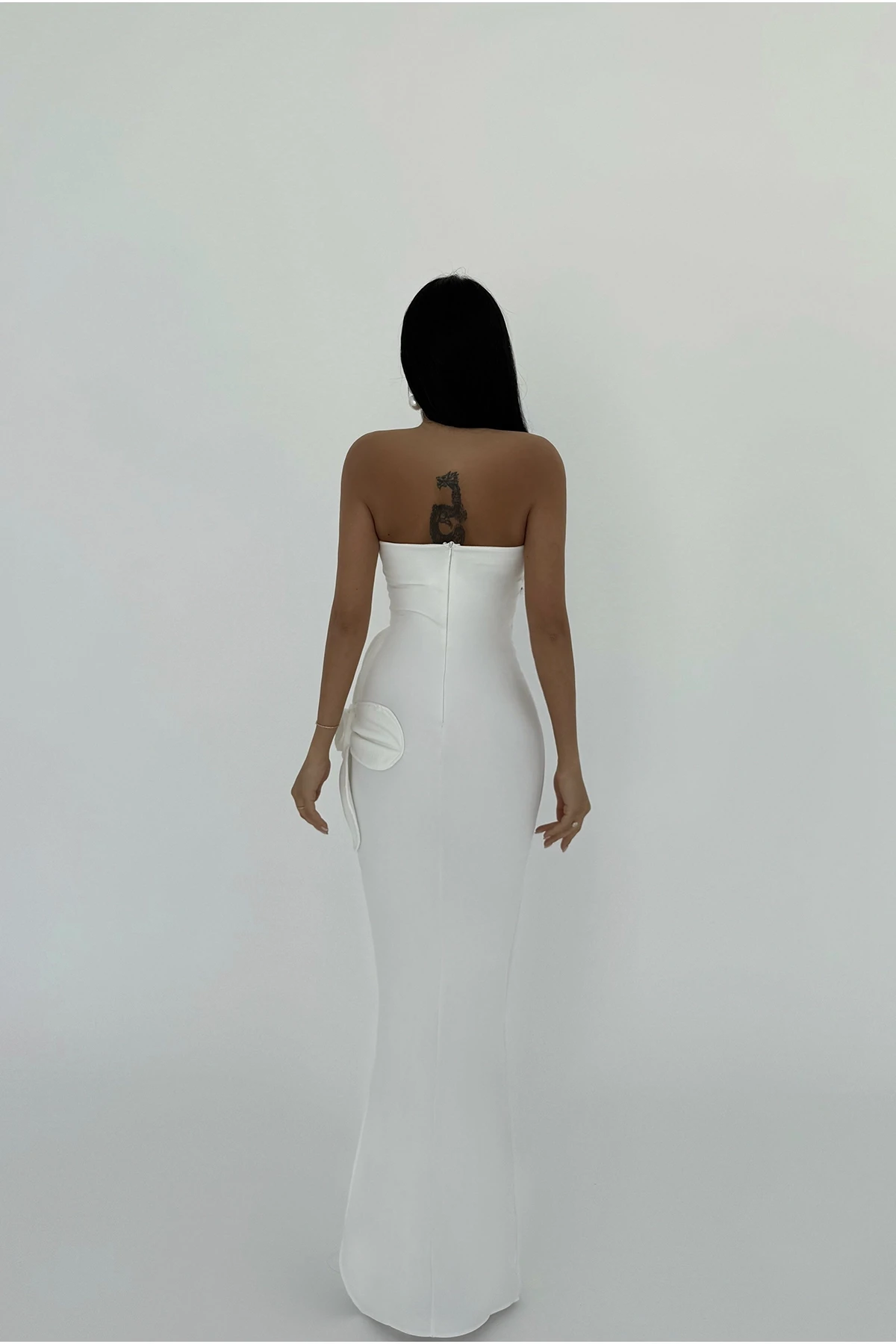 Picture of White Rose Detail Strapless Dress