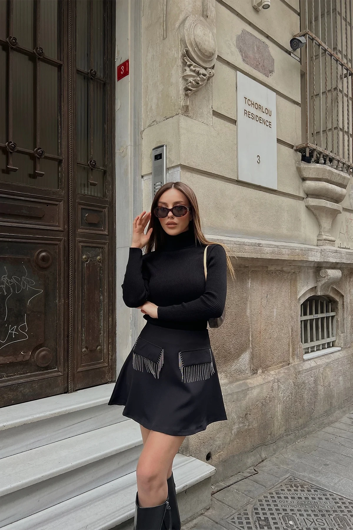 Picture of Black Tassel Detail Mini Skirt