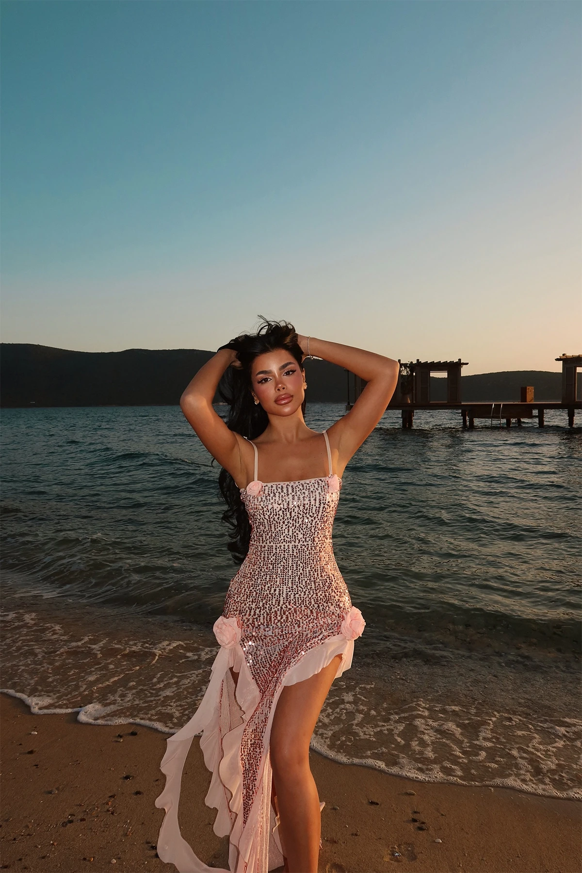 Picture of Powder Paxton Sequined Long Slit Dress