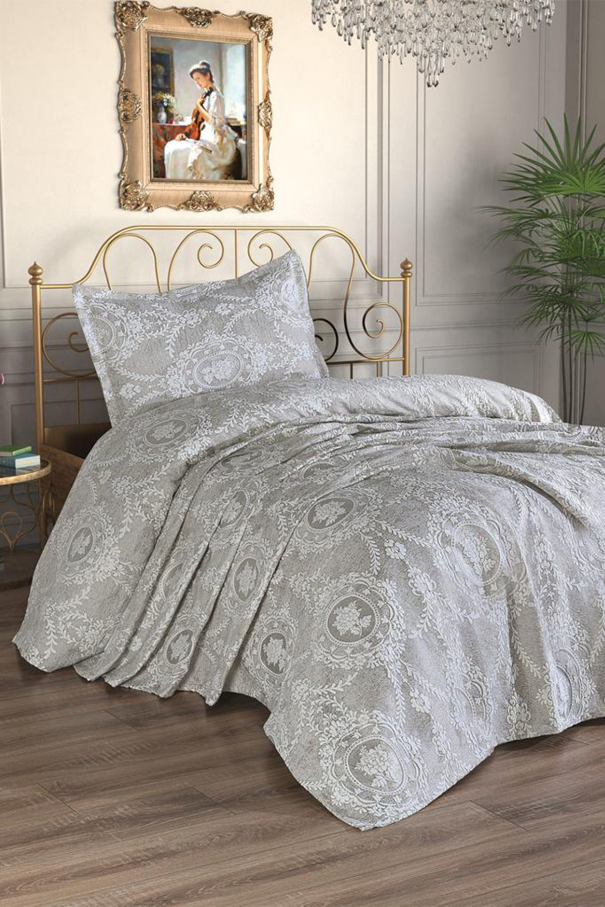 Picture of Çeyiz Diyarı Nisa Tek Kişilik Jakarlı Yatak Örtüsü Cappucino