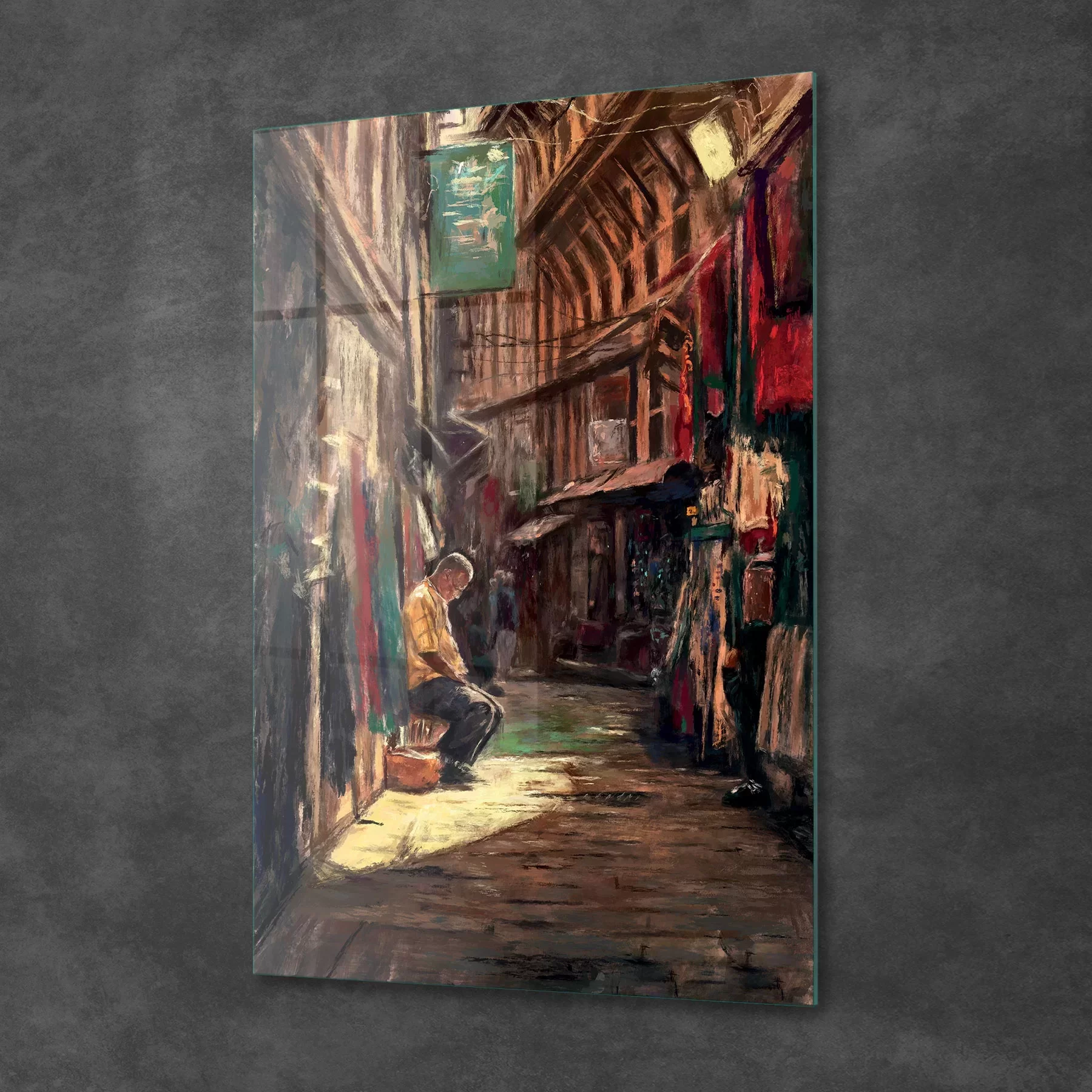 Picture of Decovetro Cam Tablo Yağlı Boya Çarşı 70x100 cm