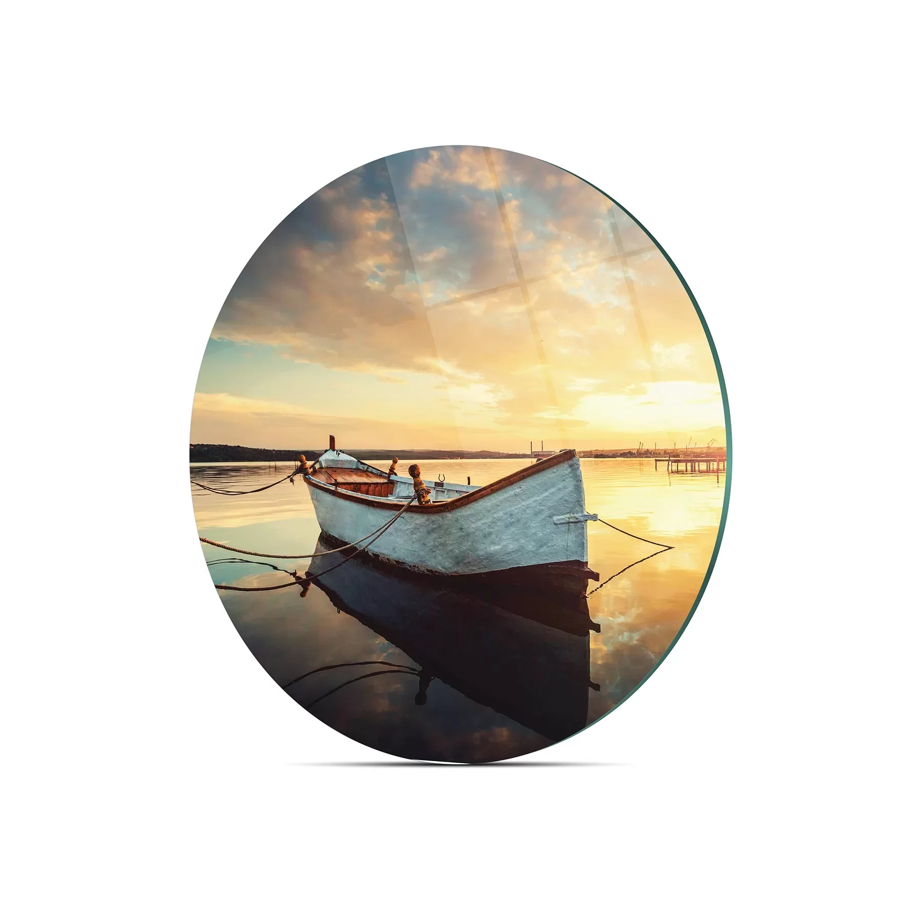 Picture of Decovetro Cam Kesme Tahtası ve Sunumluk Yuvarlak Kayık Desenli 30x30 Cm