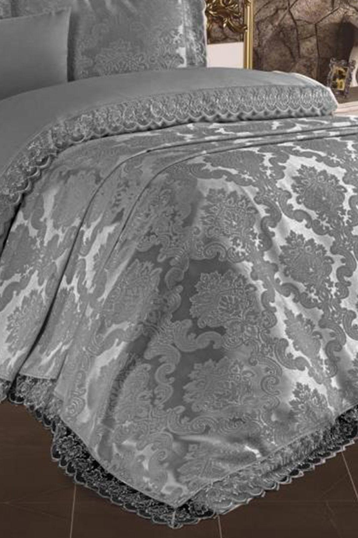 Picture of Fransız Dantelli Lalezar Gelin Seti 7 Parça Gri