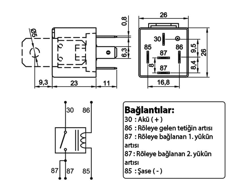 Picture of Ip67 Su Geçirmez Mini Röle 5 Fişli 12V 30A Tek Platin Çift 87 Bacak