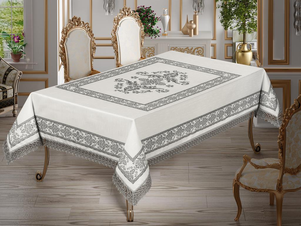 Picture of Suna Dantelli Dikdörtgen Baskılı Masa Örtüsü