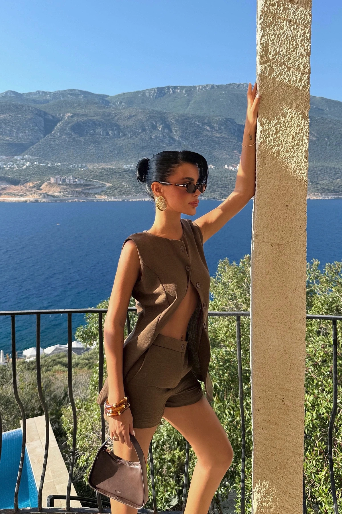 Picture of Brown Loutra Mini Shorts Set