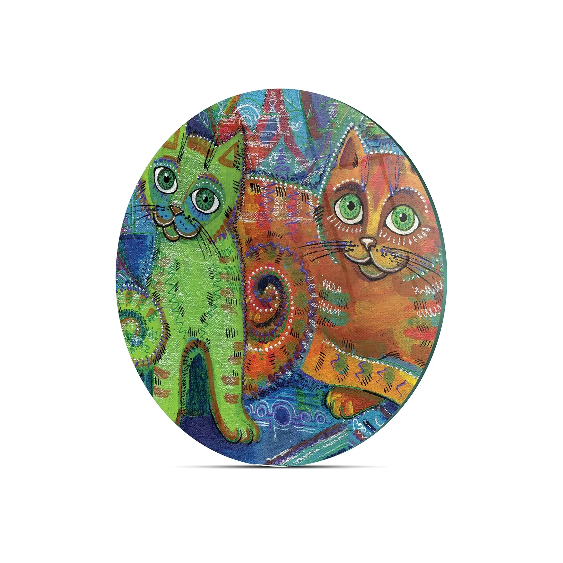 Picture of Decovetro Cam Kesme Tahtası ve Sunumluk Yuvarlak Kedi Desenli 30x30 Cm