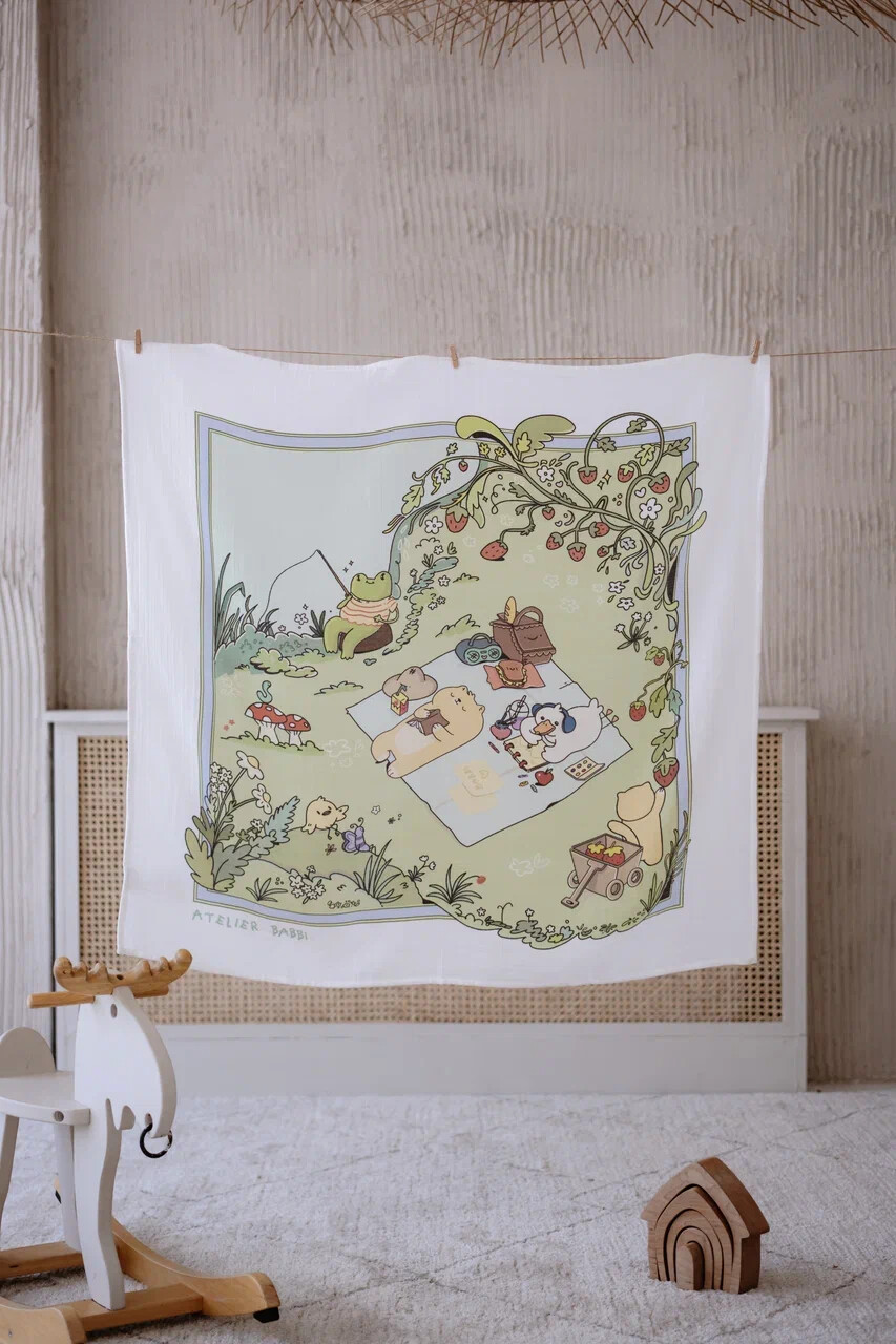 Picture of Müslin Bebek Örtüsü Ve 3’Lü Ağız Bezi Seti - Piknik