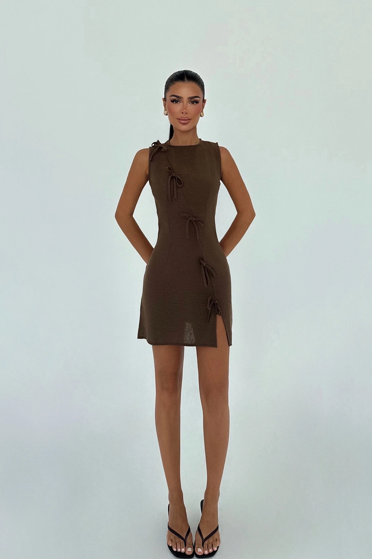 Picture of Brown Kathy Mini Bow Dress