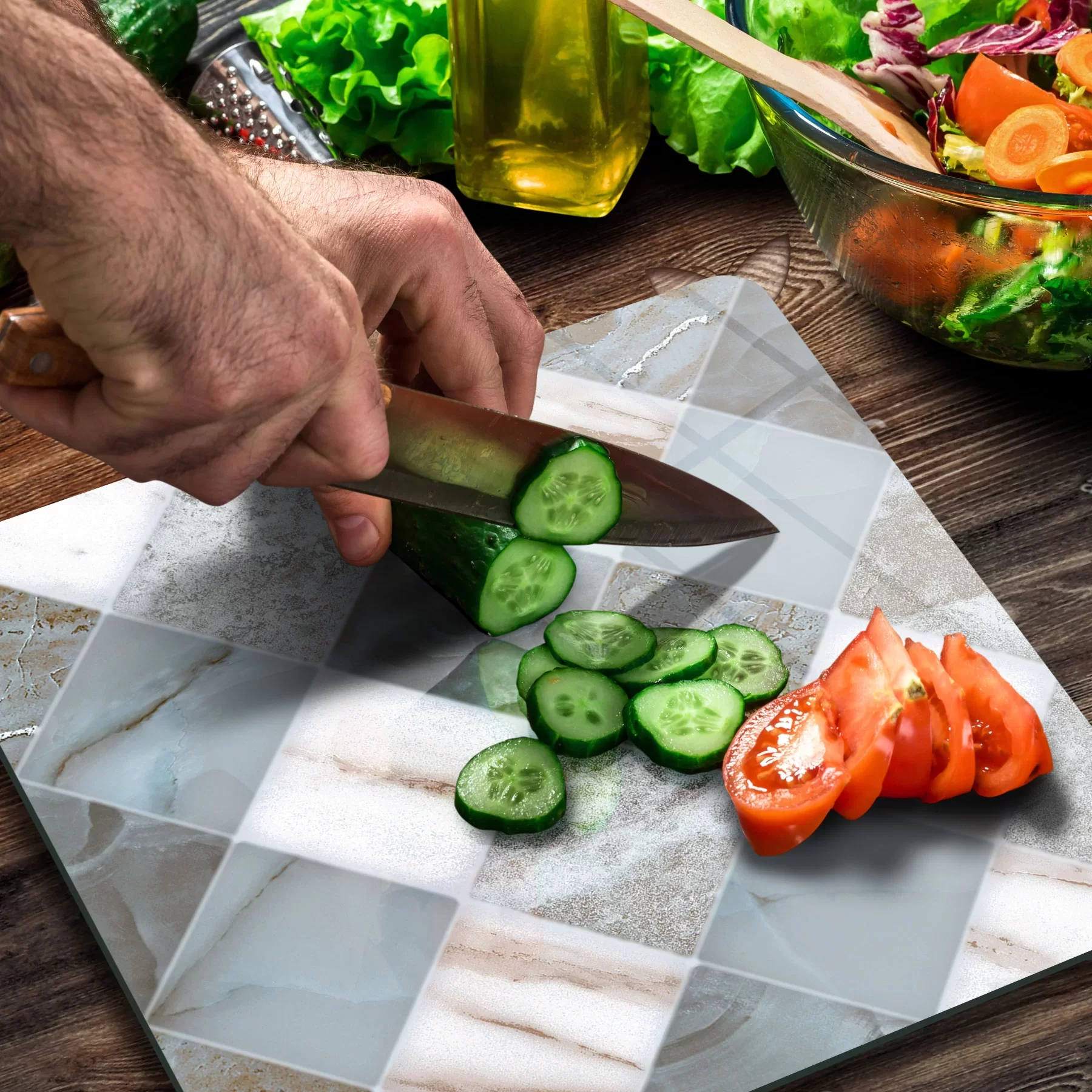 Picture of Decovetro Cam Kesme Tahtası ve Sunumluk Kare Gri Mermer Desenli 30x30 Cm