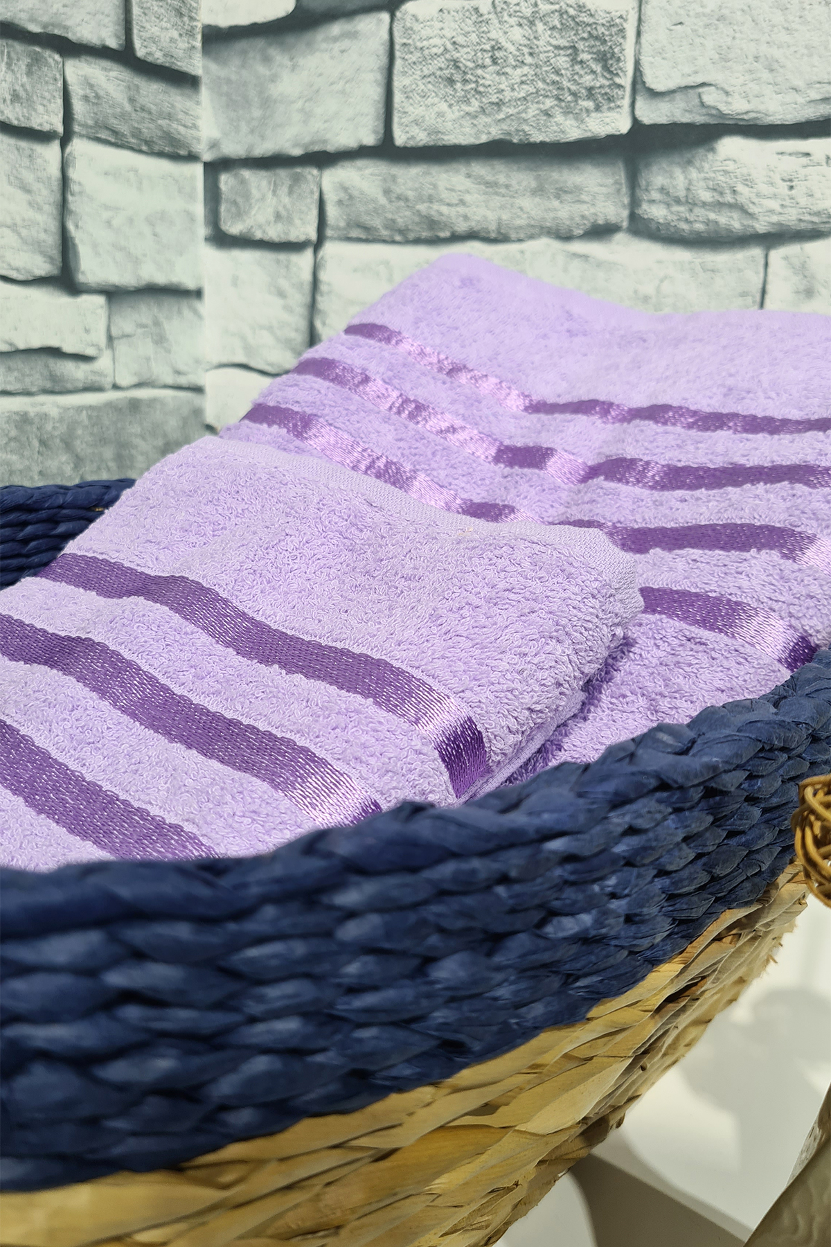 Picture of Plain %100 Pamuklu Jakarlı 2 Li Havlu Seti Lila