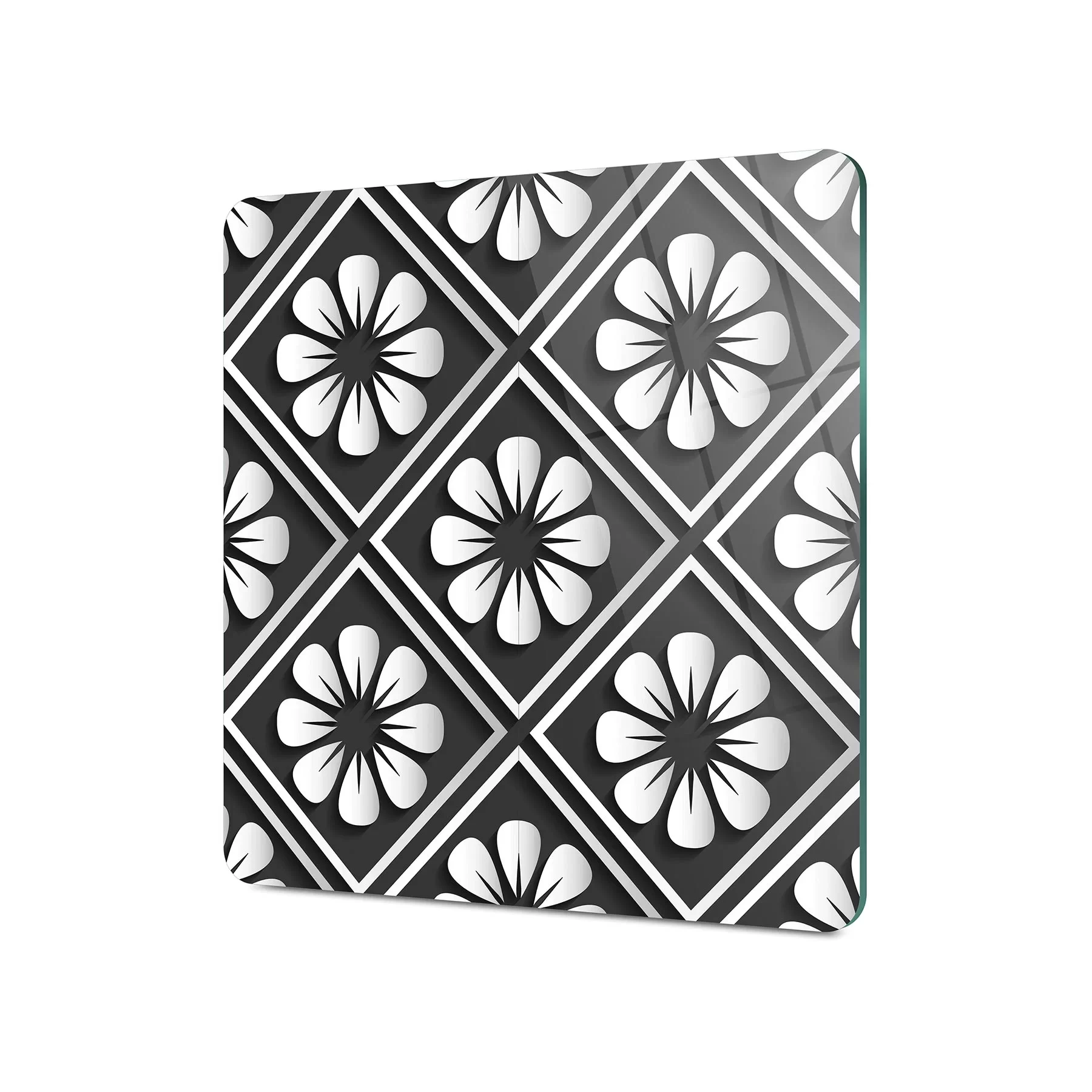 Picture of Decovetro Cam Kesme Tahtası ve Sunumluk Kare Çini Çiçek Desenli 30x30 Cm