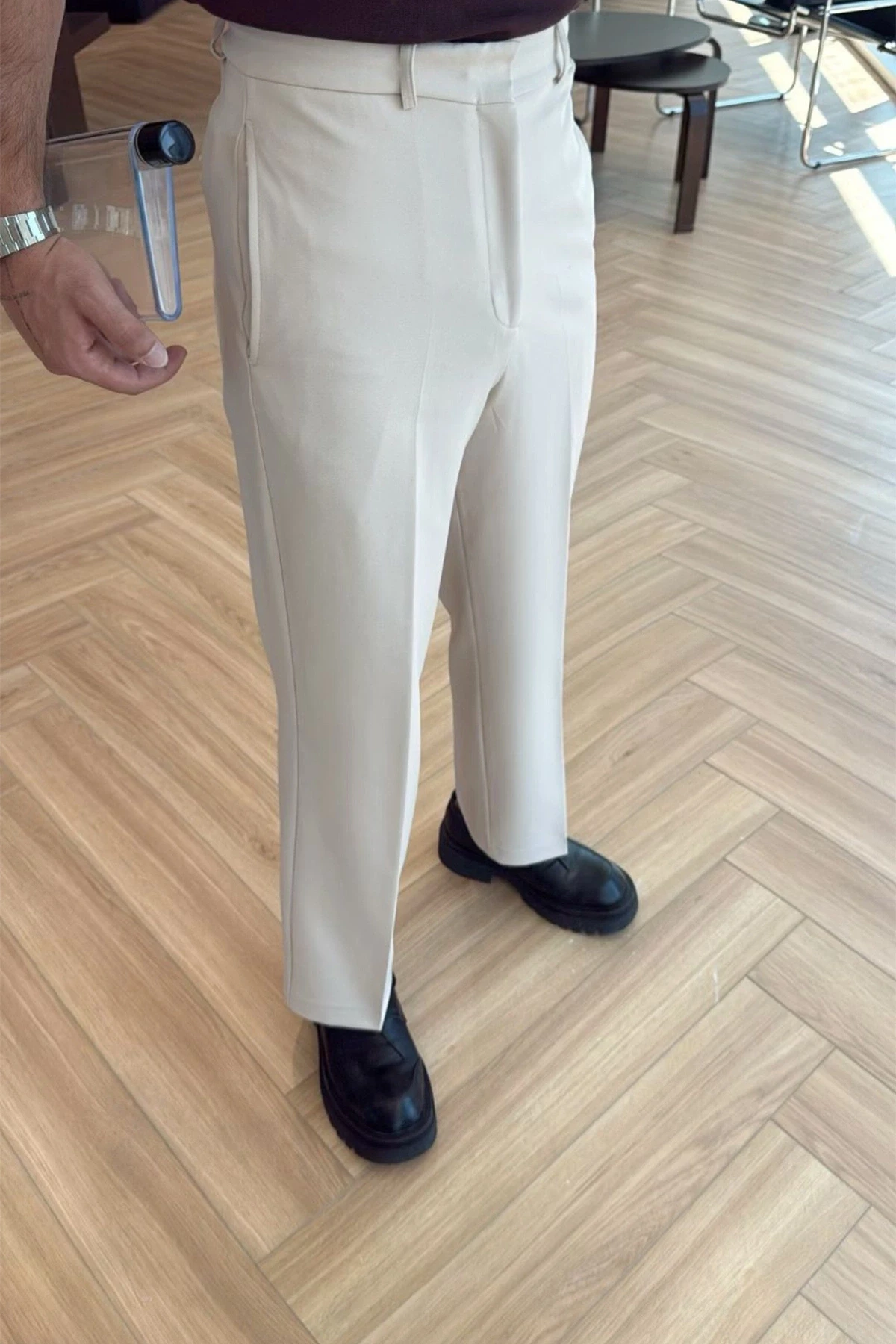 Picture of Cream Palazzo High-Waisted Trousers