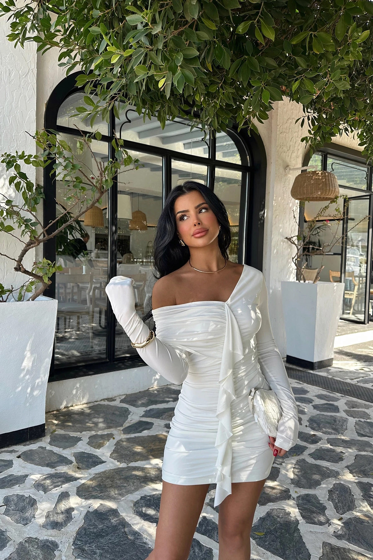 Picture of White Ruffle Detail Mini Dress