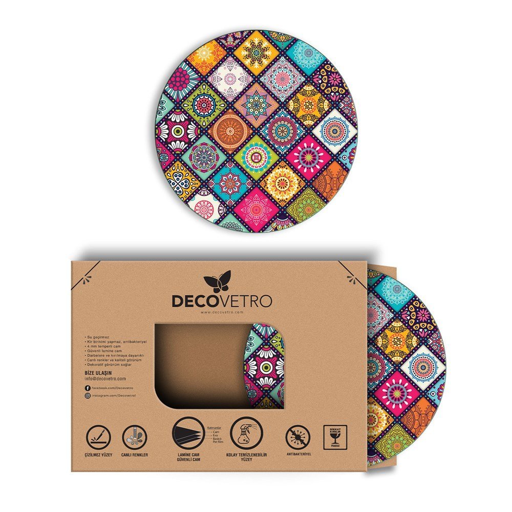 Picture of Decovetro Cam Kesme Tahtası ve Sunumluk Yuvarlak Yılbaşı Ağaç Desenli 30x30 Cm