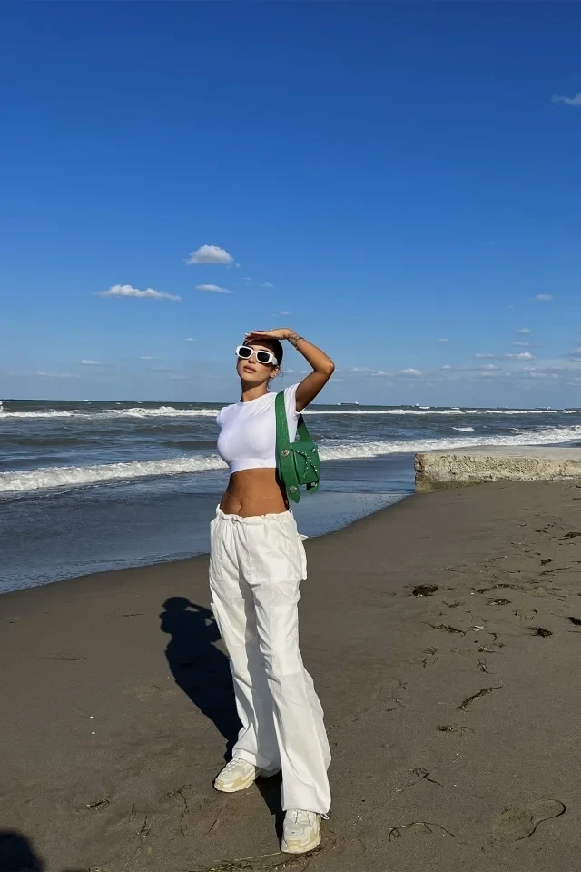 Picture of White Cargo Pocket Trousers