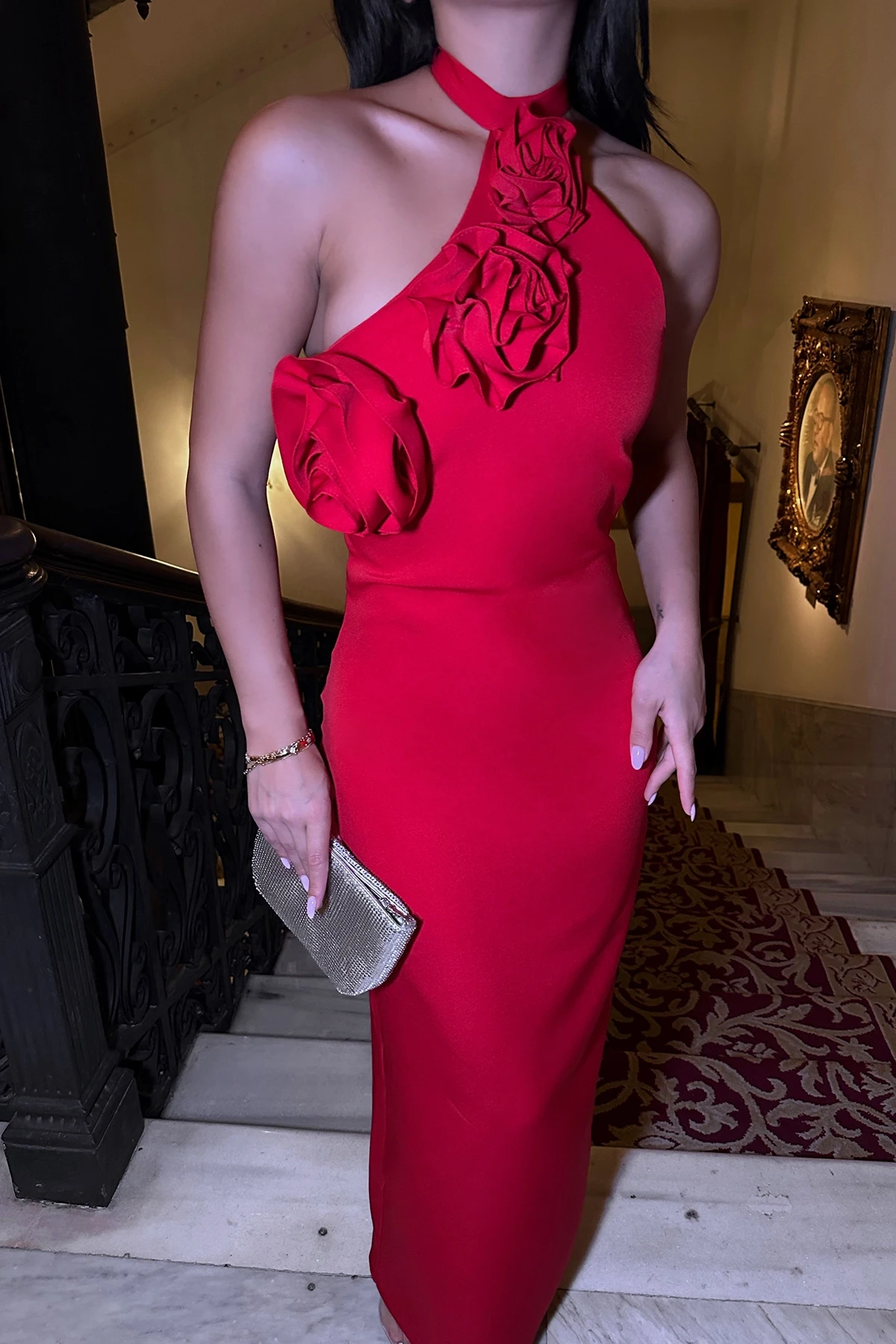 Picture of Red Rose Detail Binding Dress