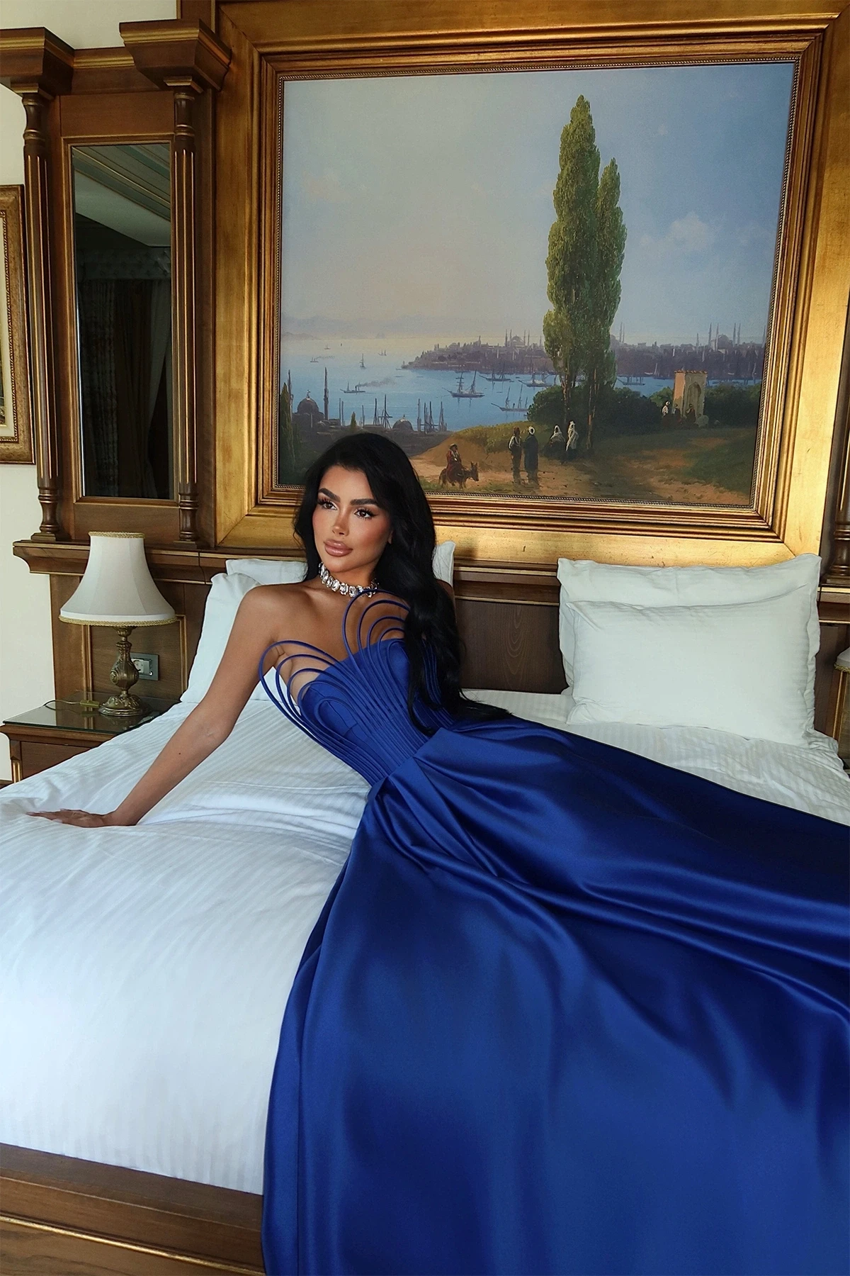 Picture of Strapless Long Evening Dress in Saxe