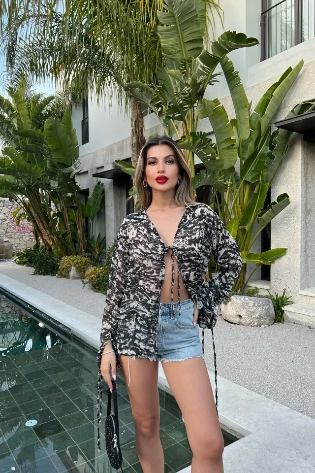 Picture of Black Chiffon Patterned Shirt