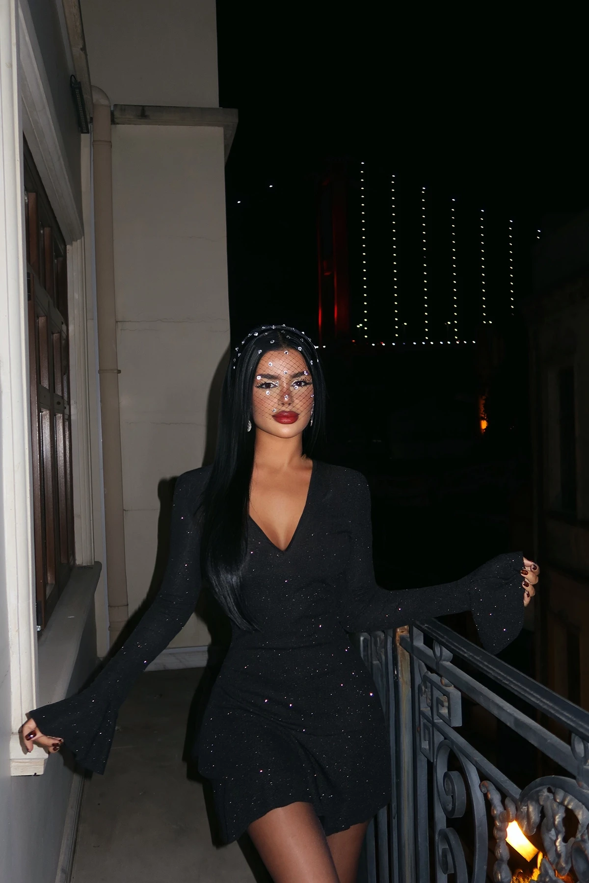 Picture of Black Glitter V-Neck Mini Dress