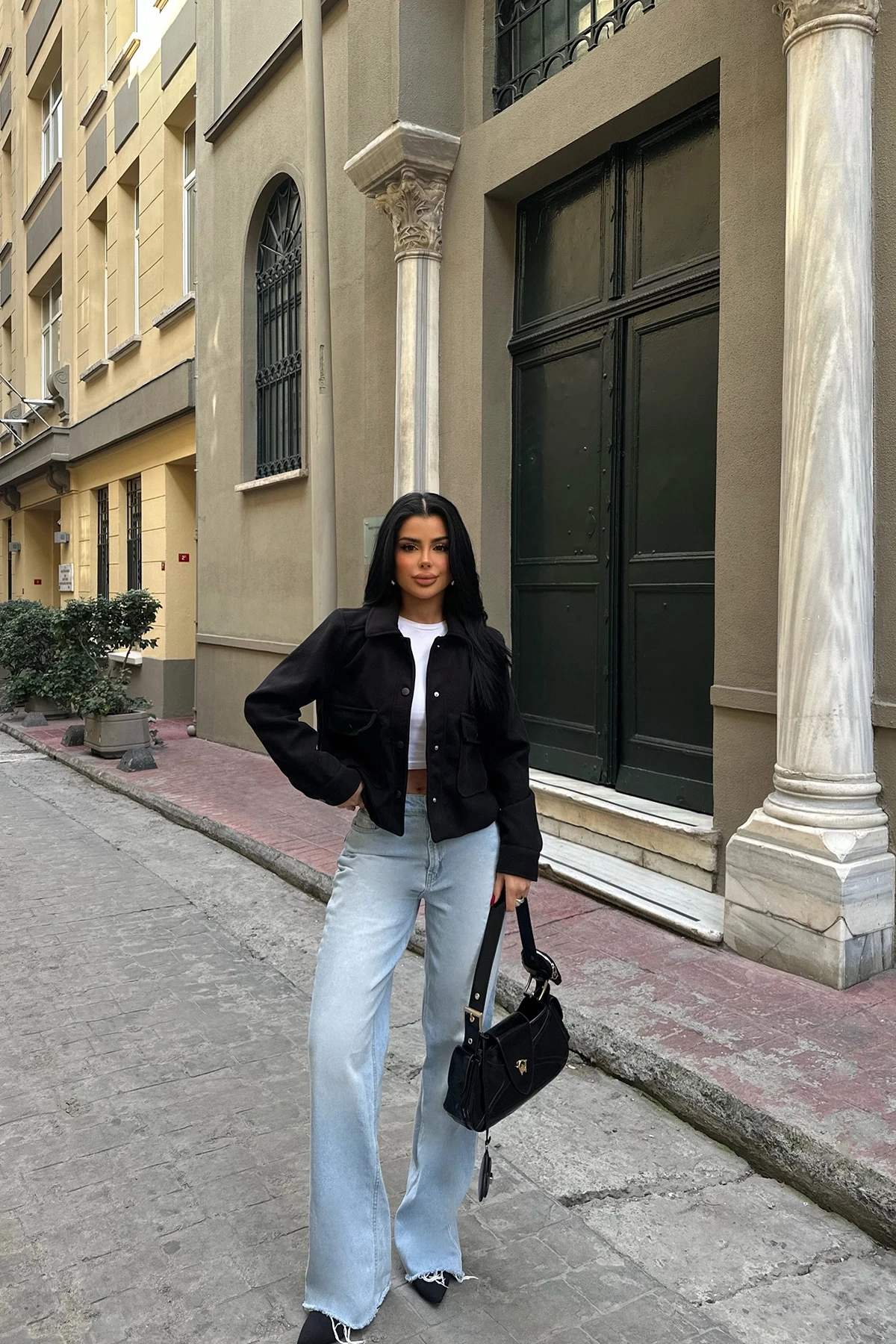 Picture of Black Shirt Collar Pocket Detail Jacket