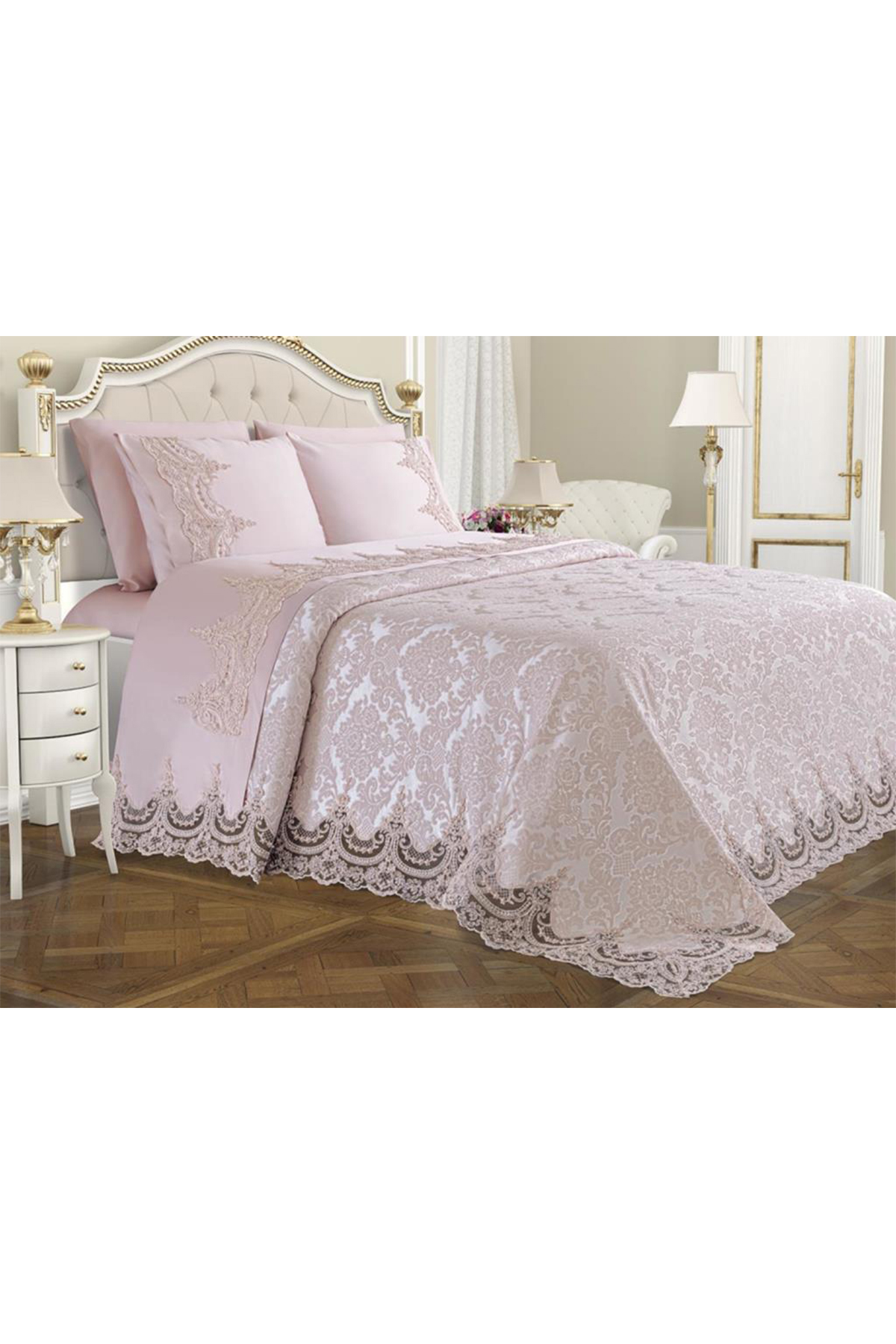 Picture of Fransız Güpürlü Çeyizlik Gelin Seti Arus 7 Parça Pudra