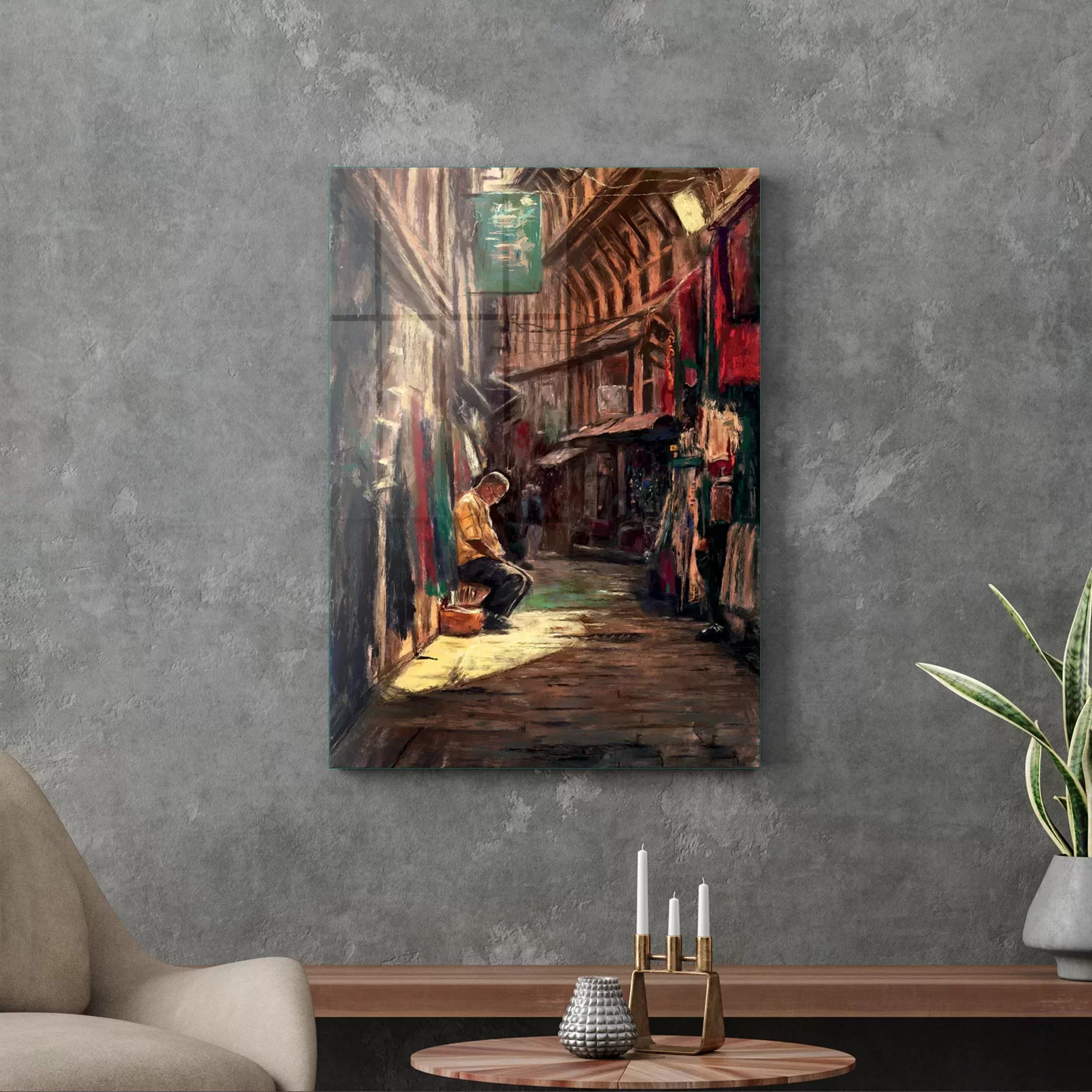 Picture of Decovetro Cam Tablo Yağlı Boya Çarşı 30x40 cm