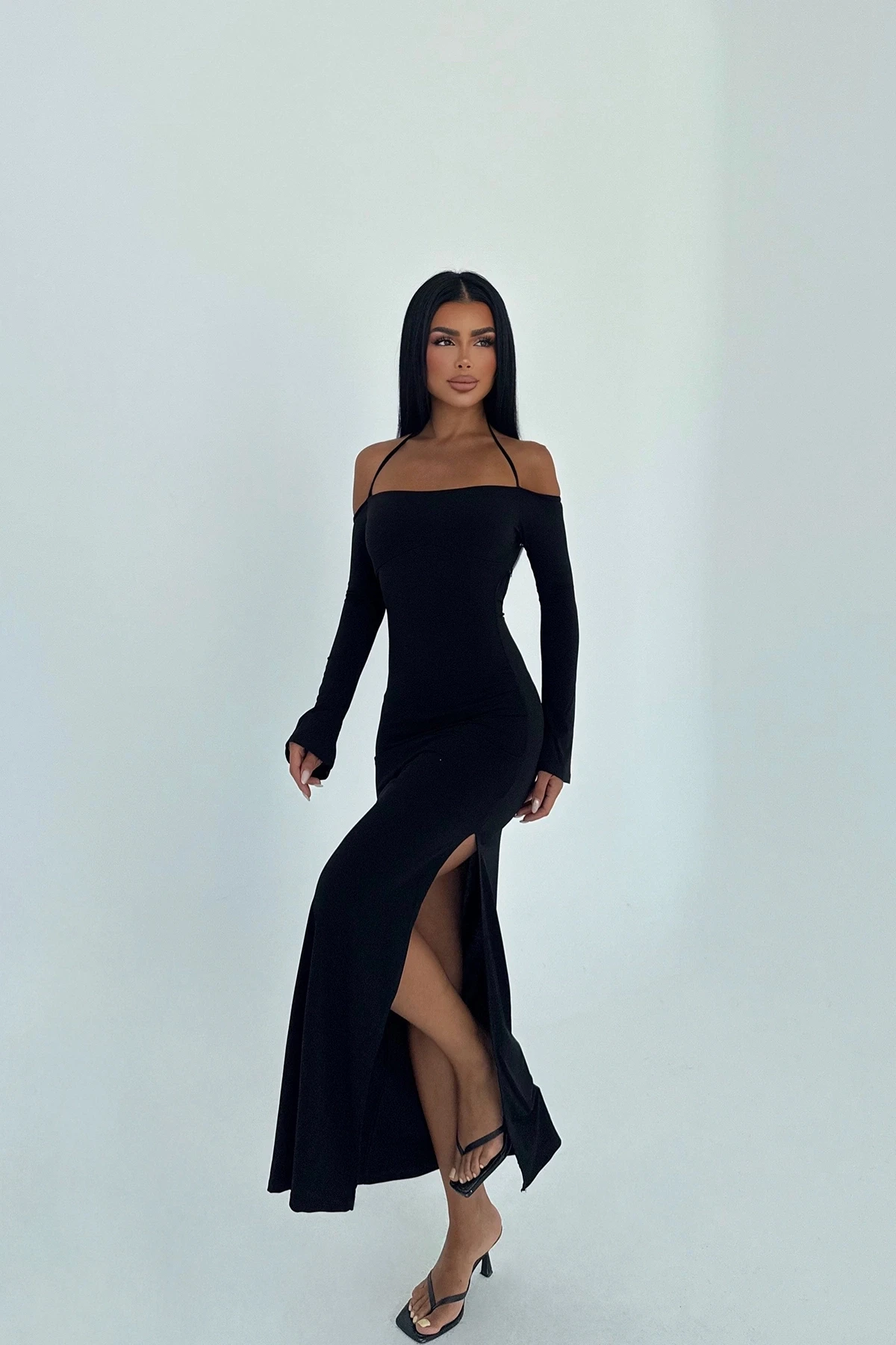 Picture of Black Long Sleeve Tied Dress