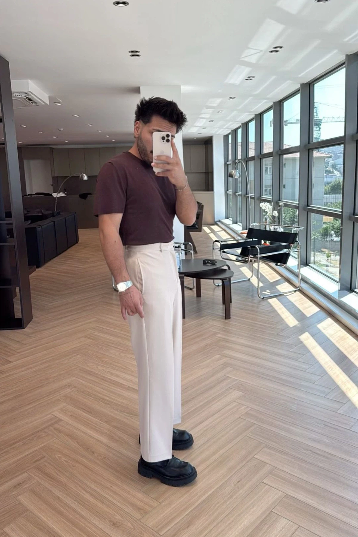 Picture of Cream Palazzo High-Waisted Trousers