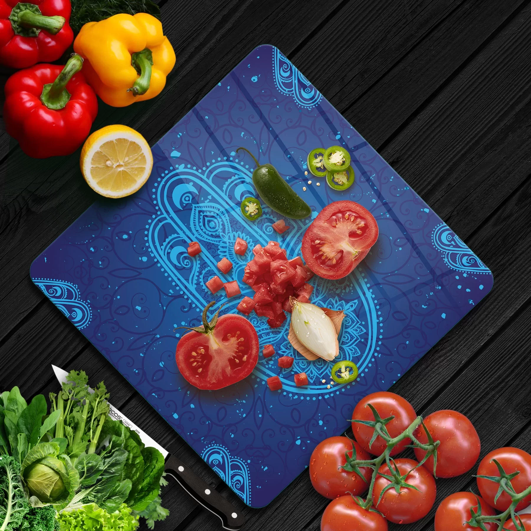 Picture of Decovetro Cam Kesme Tahtası ve Sunumluk Kare Fatma Ana Desenli 30x30 Cm