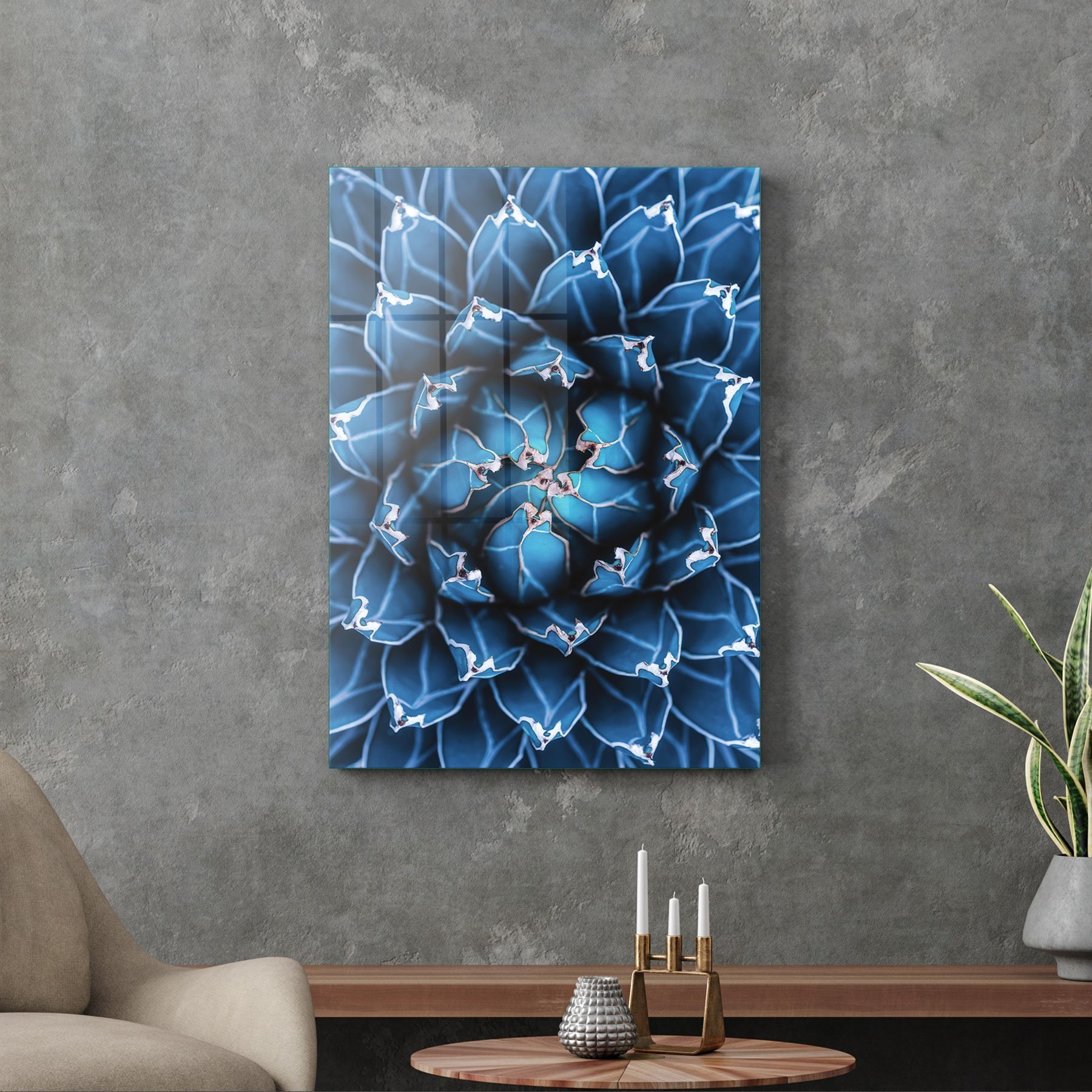 Picture of Decovetro Cam Tablo Mavi Çiçek Desenli 30x40 cm