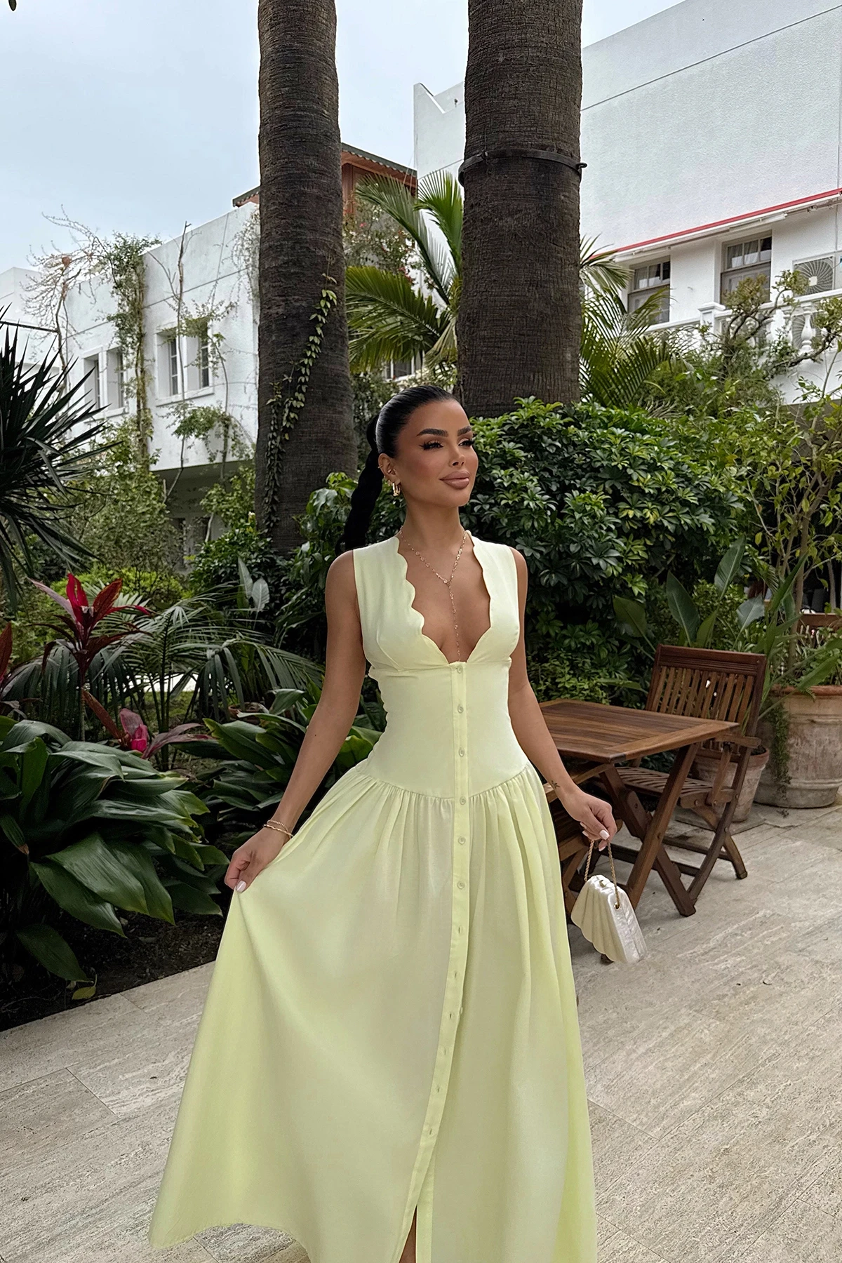 Picture of Yellow Button Detail Dress