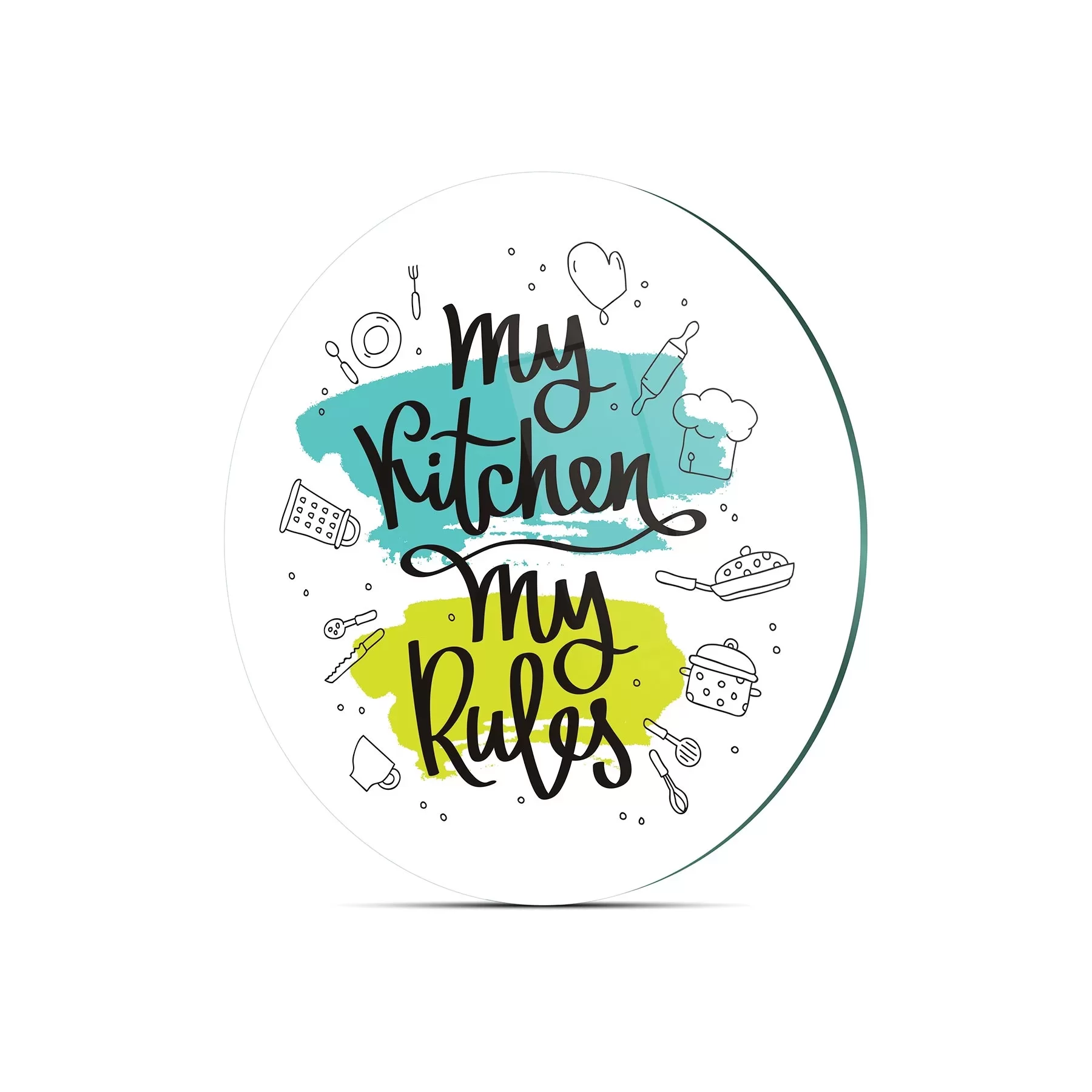 Picture of Decovetro Cam Kesme Tahtası ve Sunumluk Yuvarlak My Kitchen My Rules Desenli 30x30 Cm