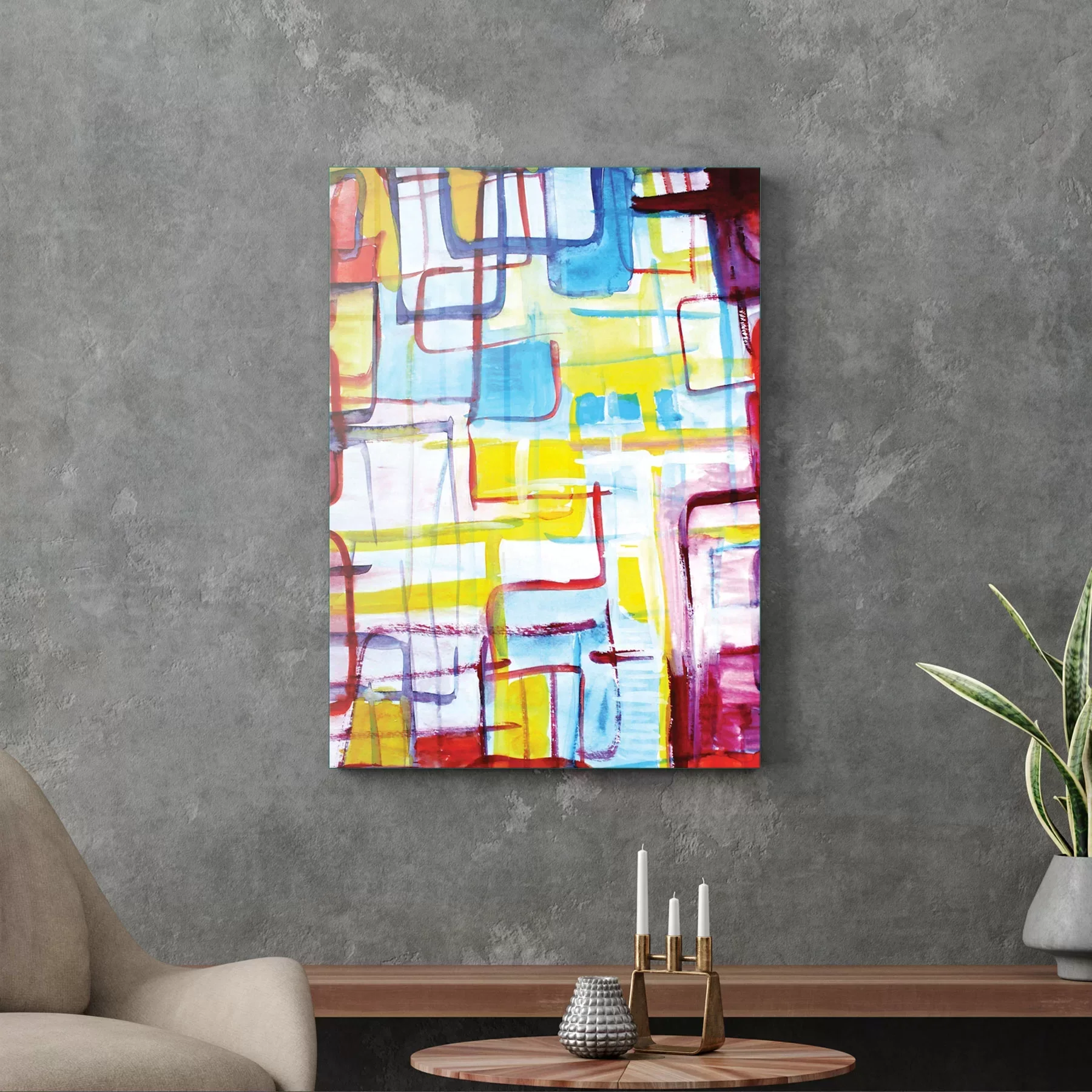 Picture of Decovetro Cam Tablo Sulu Boya Soyut 50x70 cm