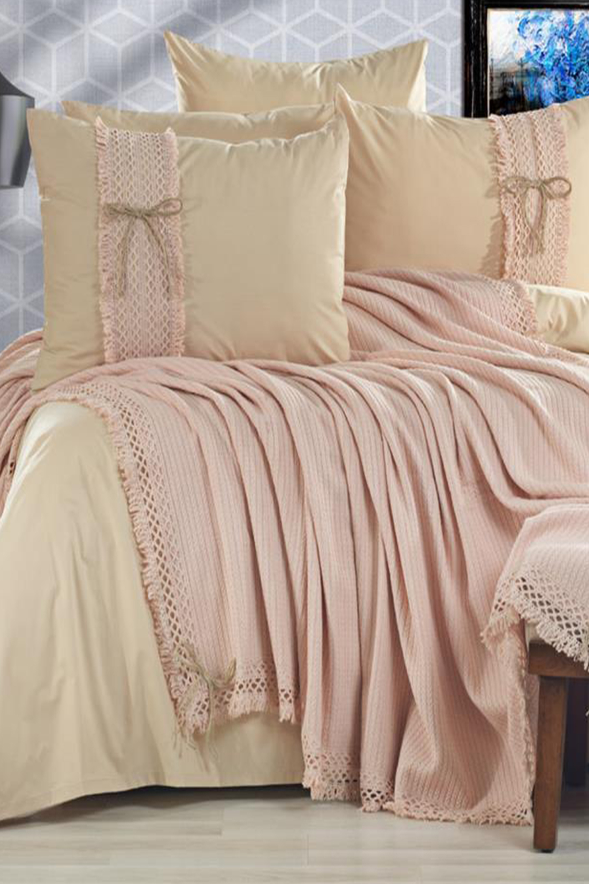 Picture of Çeyiz Diyarı Rapunzel Pike Takımı 6 Parça Pudra Bej