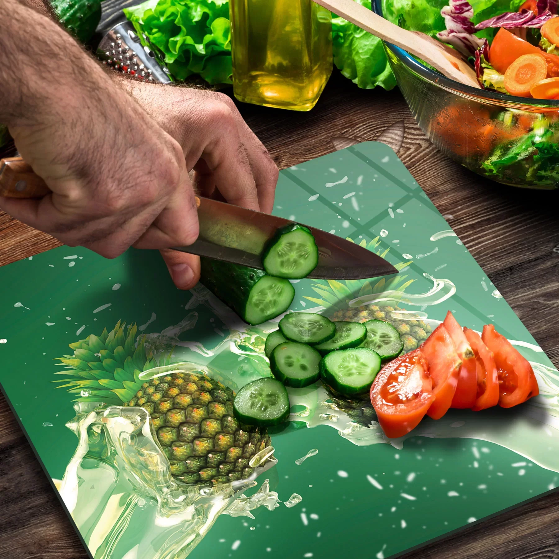 Picture of Decovetro Cam Kesme Tahtası ve Sunumluk Kare Ananas Desenli 30x30 Cm