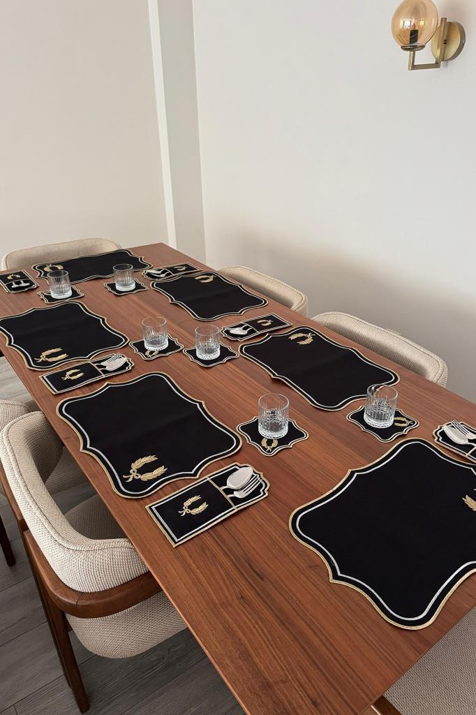 Picture of Edalım Keten Nakışlı Amerikan Servis Takımı 19 Parça Siyah