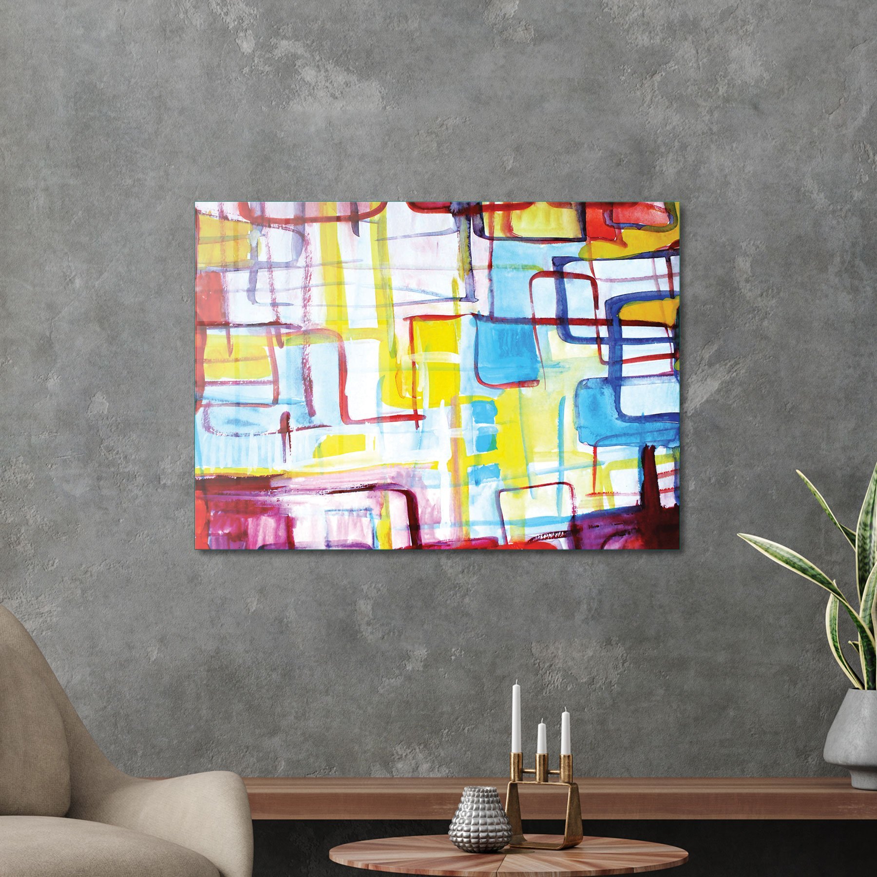 Picture of Decovetro Cam Tablo Soyut Geometrik Çizgiler 50x70 cm